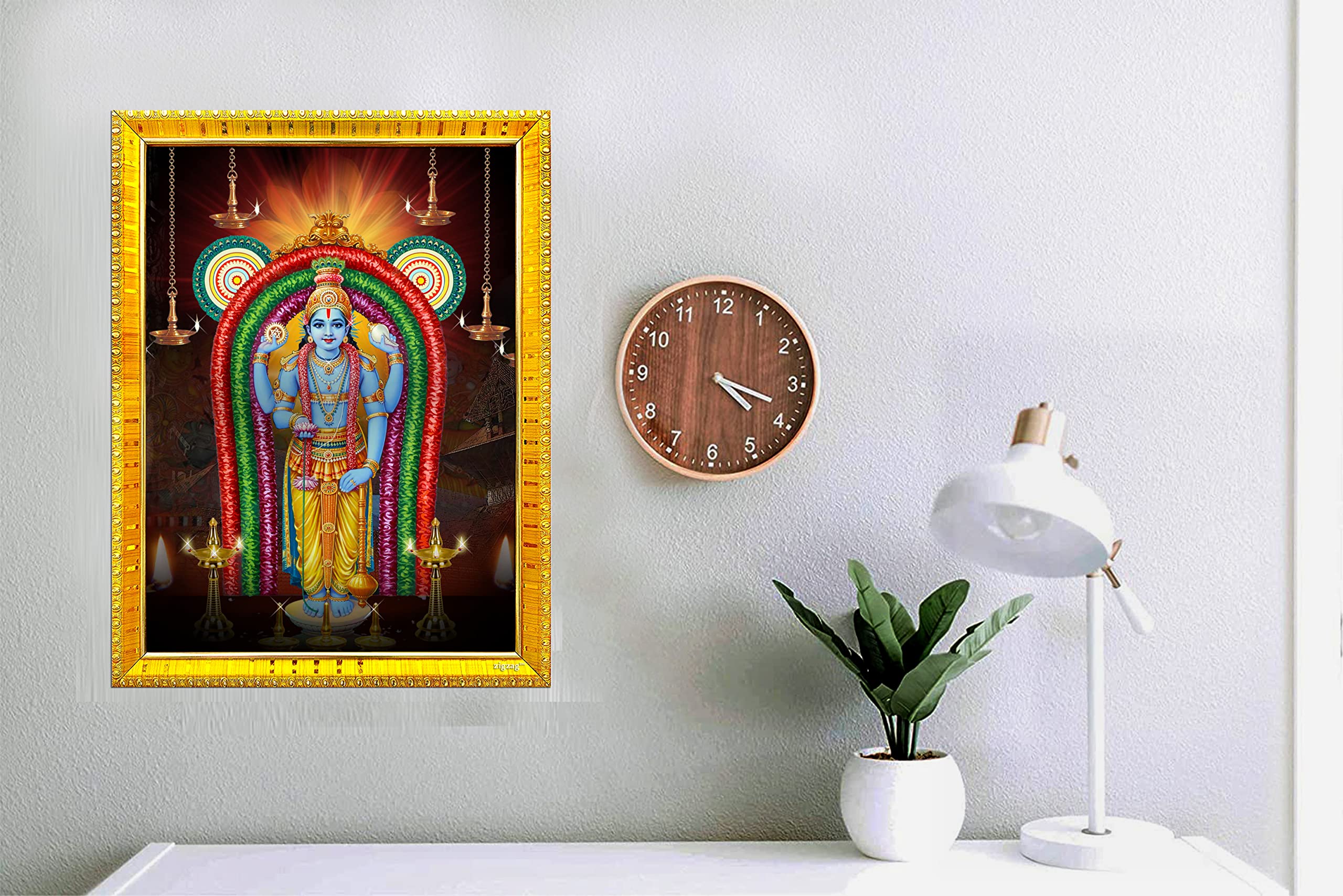 zig zag Guruvayurappan / Guruvayoorappan Photo Frame For Wall / Table / Pooja Room ( 7x9 inches, Acrylic Glass) Golden - Image 3
