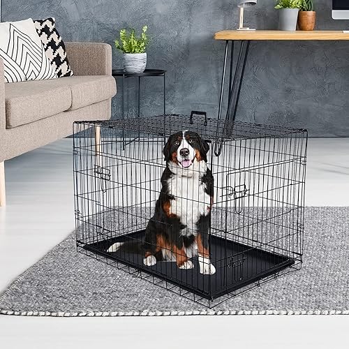 Miniatura 2 de ZENY Jaula para perros de 303642 pulgadas, doble puerta, plegable, de metal, para perros o mascotas, con bandeja y asa