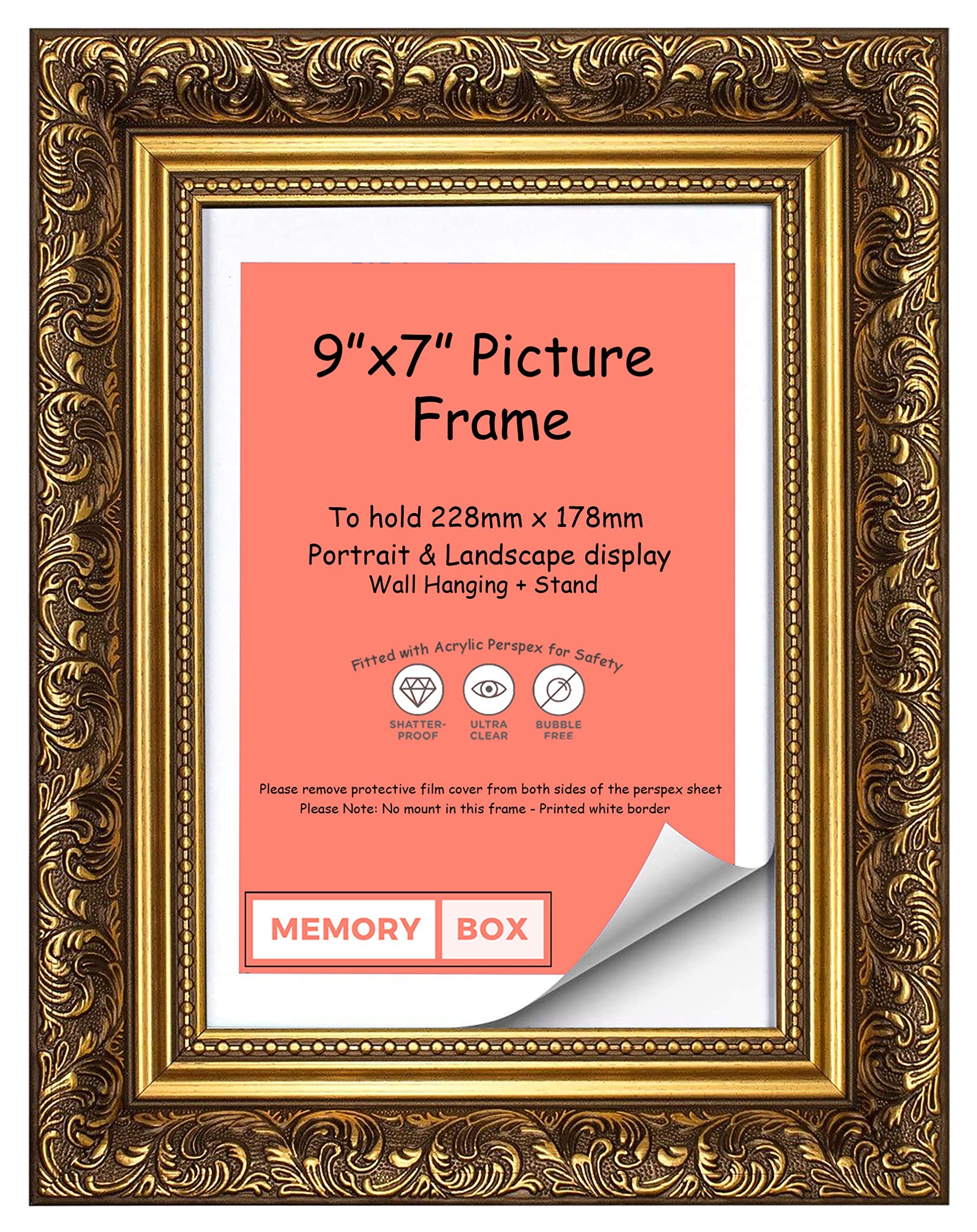 French Baroque Style Ornate swept Antique style Picture/Photo/Poster frame - (22.8 x 17.8cm) Gold 9" x 7"