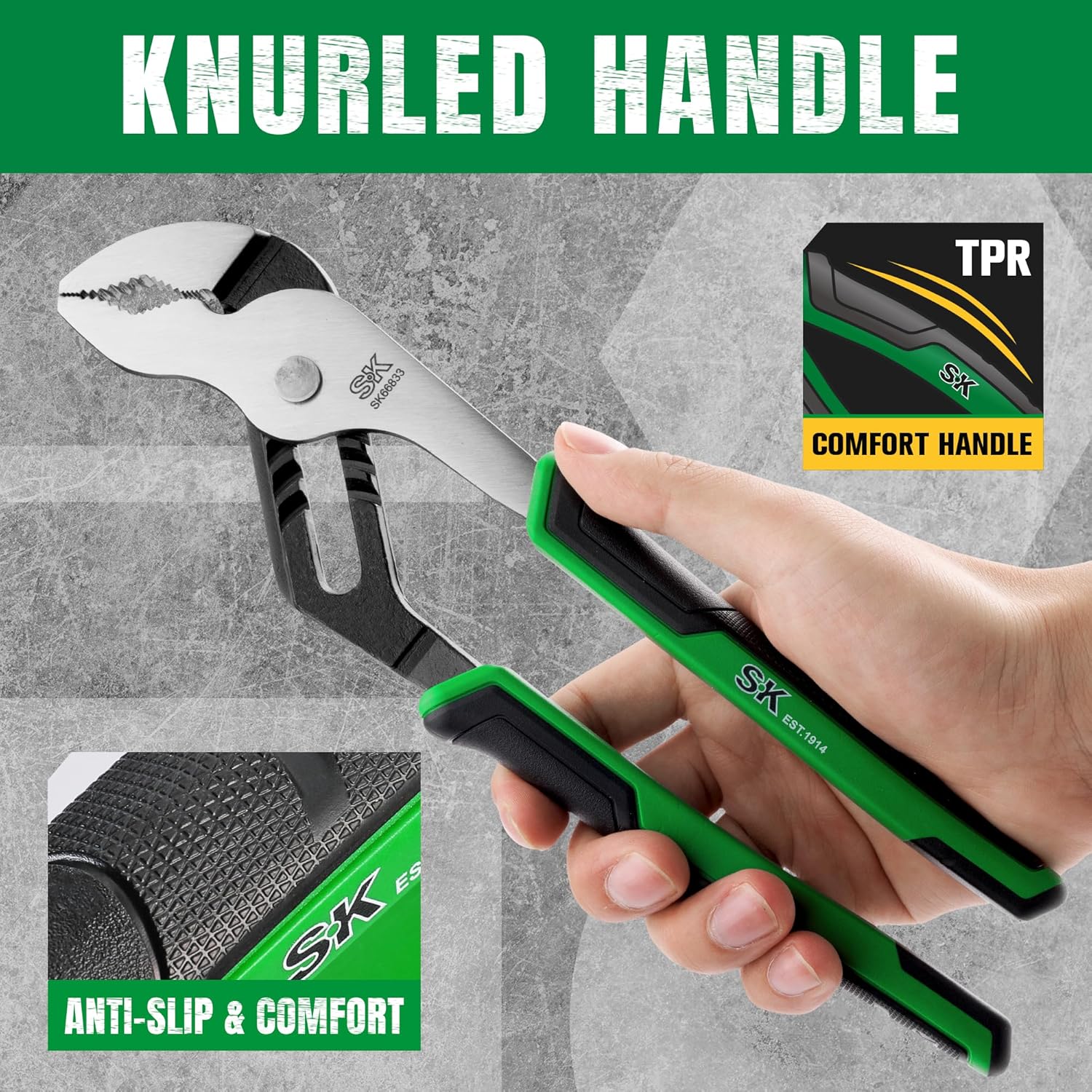 SK 10-Inch Groove Joint Pliers, Water Pump Pliers, Premium CR-V Steel Construction, V-Jaw with Comfortable Grips