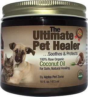 Organic Coconut Oil for Dogs, Cats, Pets, 16 oz, Dry Skin & Coat Treatment | Pure, Virgin, Topical Moisturizer Lotion, Itchy Skin, Nose, Cracked Paw Balm, Soothe Hotspots, MCT Rich 100% Safe to Eat