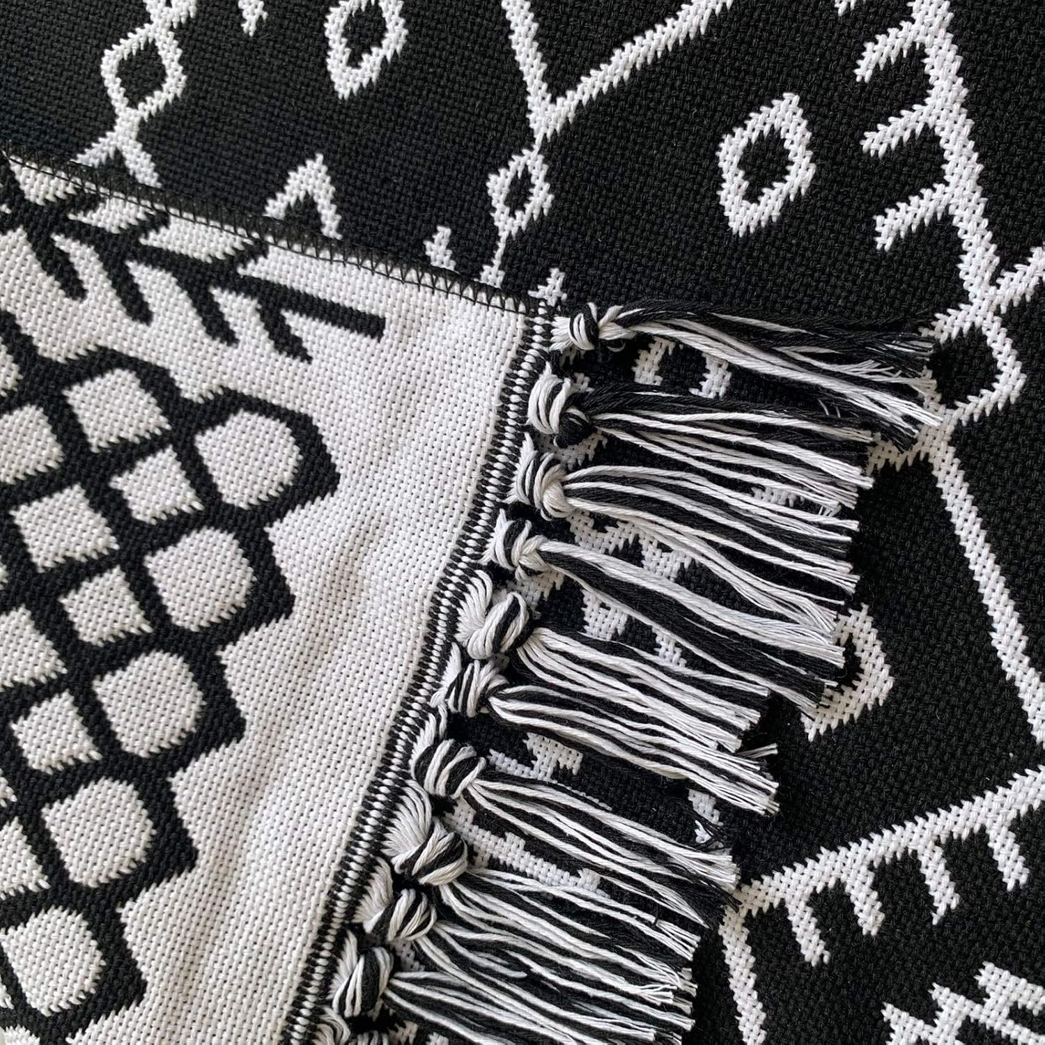 UKELER Boho Bathroom Rug 2'x4.3' Outdoor Door Mat Woven Cotton Bohemian Rug with Tassel Black White Reversible Kitchen Rugs Moroccan Small Area Rugs for Kitchen/Laundry/Doorway/Porch