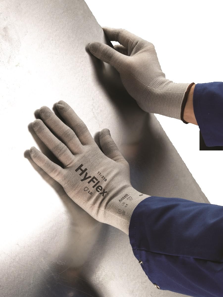 Ansell HyFlex 11-318 Guantes de Trabajo Multiuso, Protección Mecánica, Tejido Ultra Ligero, Sin Silicona y Antiestáticos, Compatible con Pan, Talla Táctiles,
