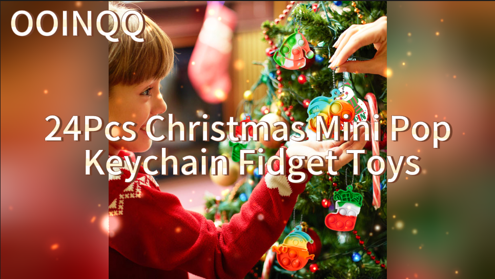24 PCS Christmas Mini Pop Keychain Fidget Toy | Sensory Push Pop Bubble Keychains For Kids, Party Favors & Decor