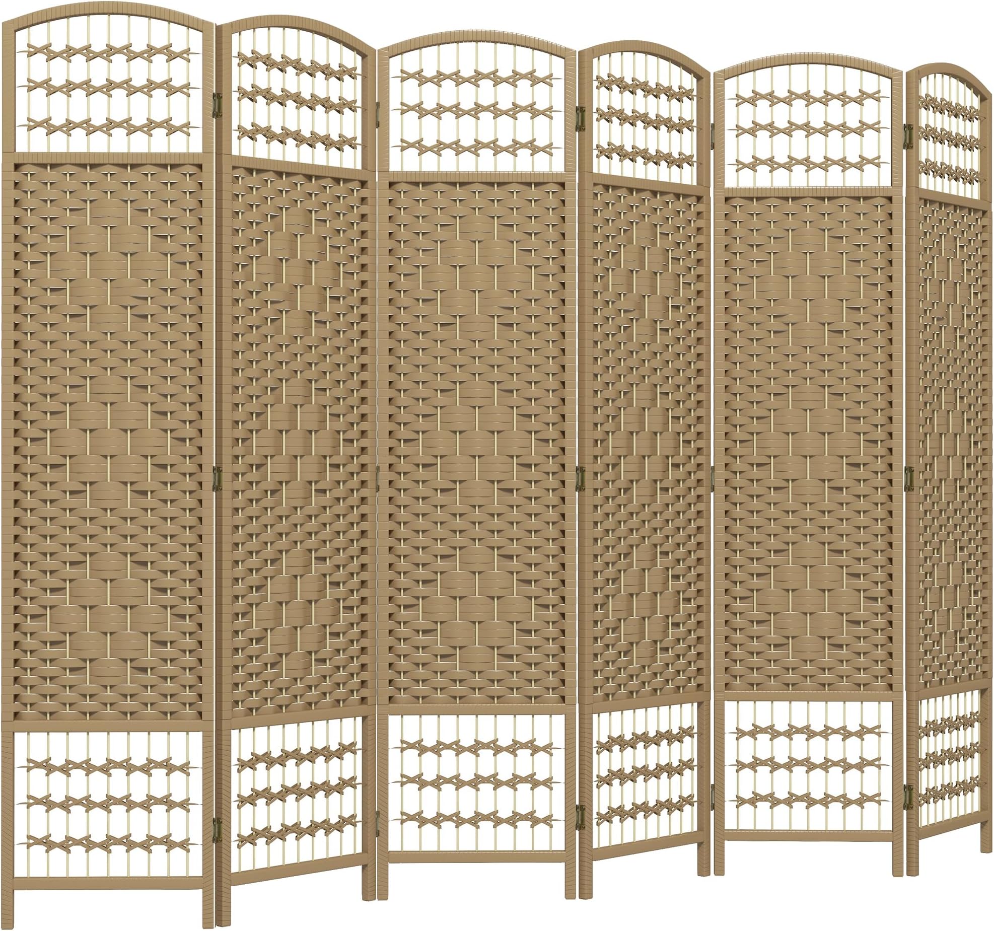 HOMCOM 6 Panel Room Divider, Folding Privacy Screen, 5.6' Room Separator, Wave Fiber Freestanding Partition Wall Divider, Natural
