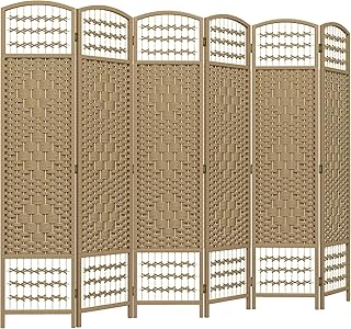 HOMCOM Holzparavent 240 x 170 cm, faltbarer Raumteiler, 6 Paneele, Trennwand für Schlafzimmer, Wohnraum, Naturholz
