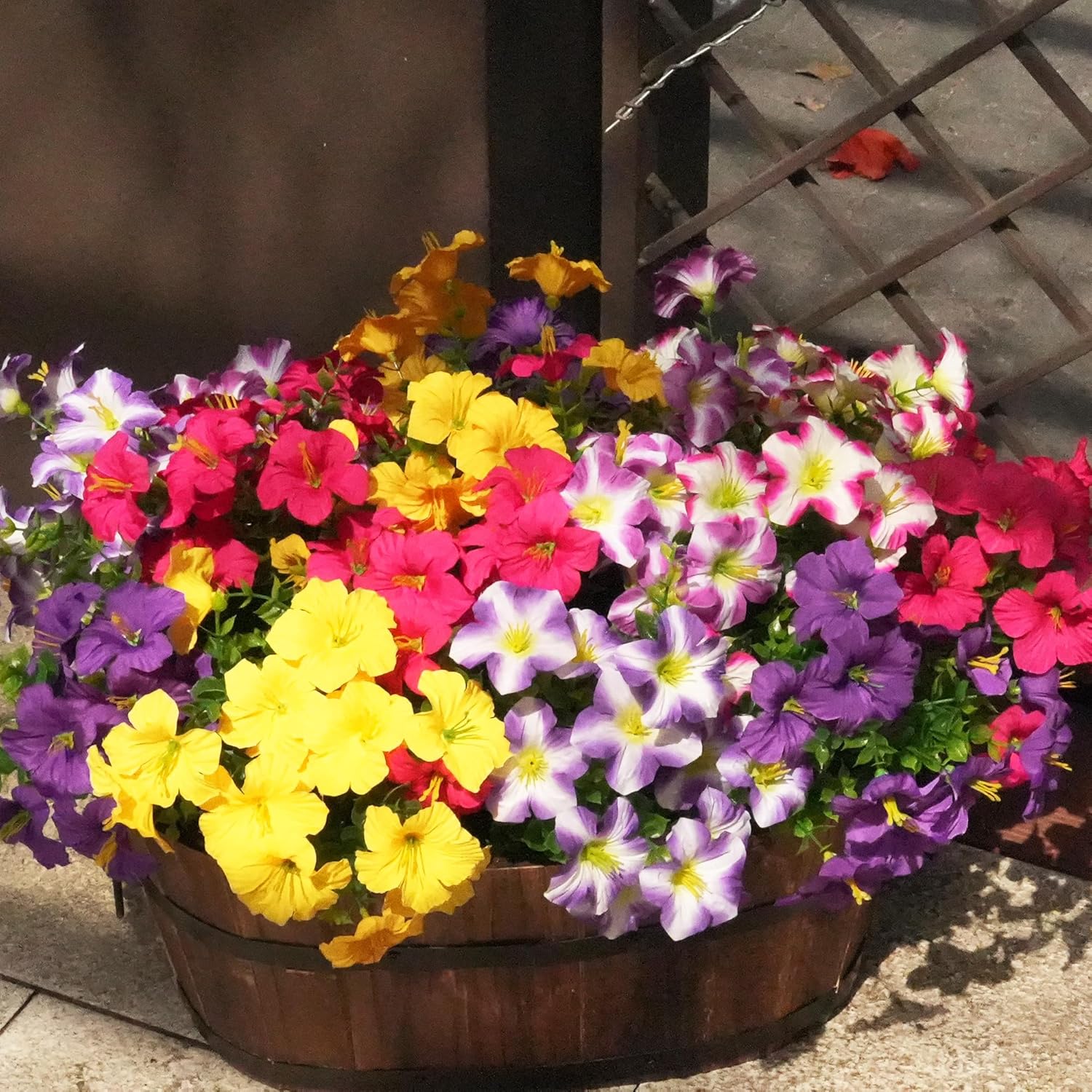 Artificial Flowers for Outdoors Fake Plants Outside Decoration, 12 Bundles Silk Petunia with Eucalyptus UV Resistant Realistic Faux Flowers for Outdoor Planters Garden Balcony (6 Color)