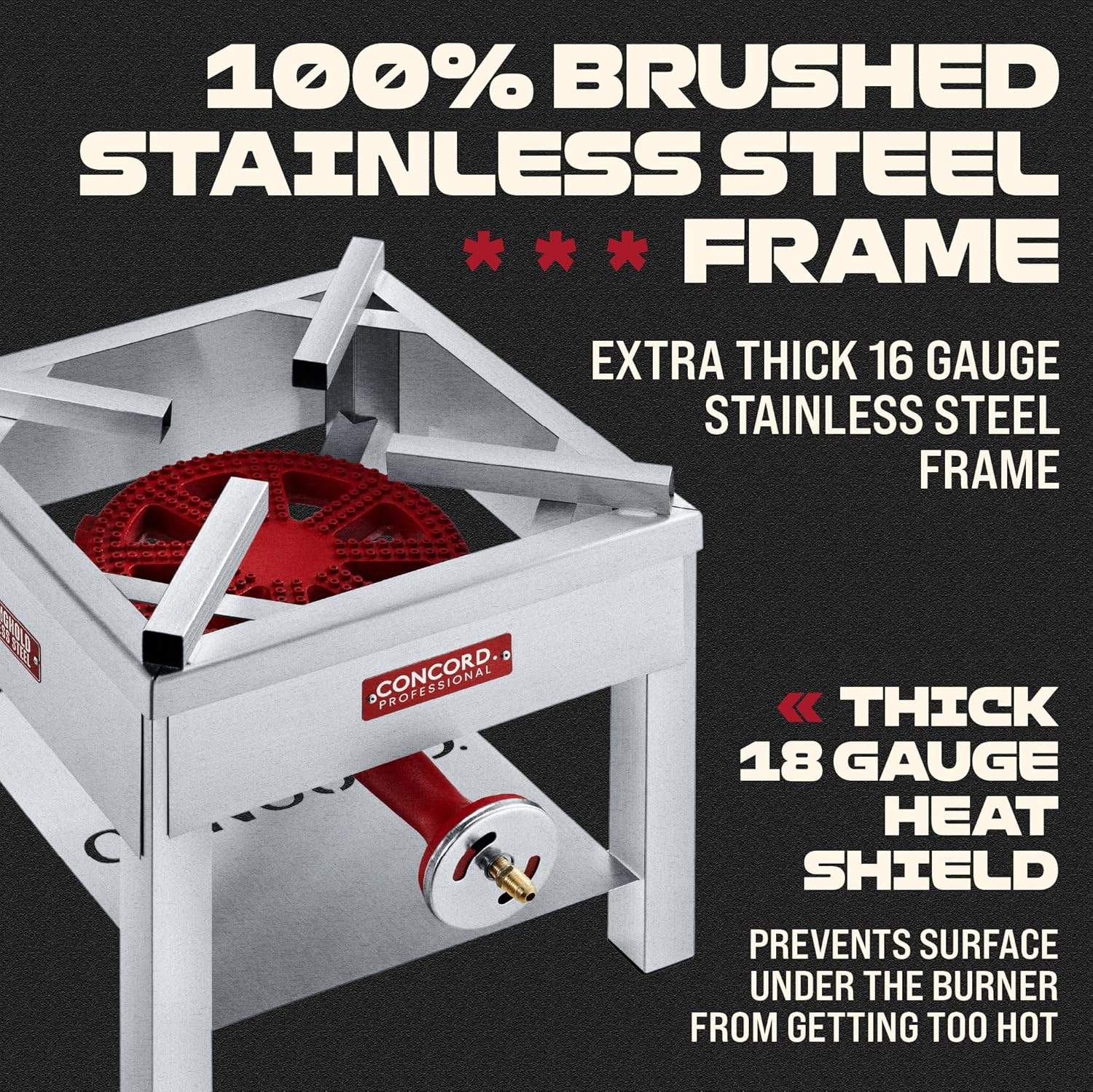 Concord Professional Stronghold Single Banjo Wok Burner with Stand. Stainless Steel Edition. Up to 270,000 BTU. Great for Home Brewing, Wok Stir Fry, Turkey, Etc. (16")