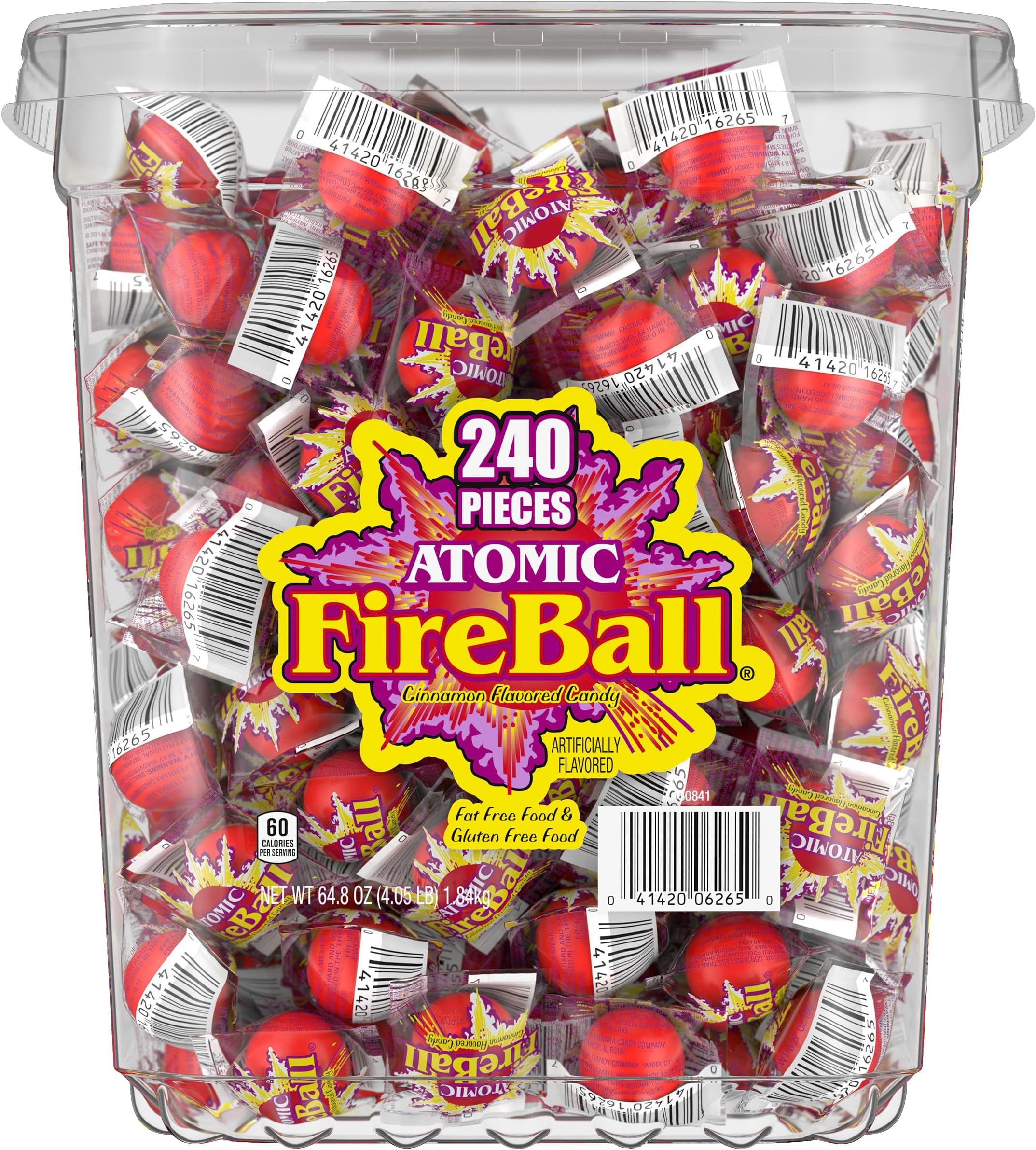 Atomic Fireball, Candy, Cinnamon Flavor, Individually Wrapped, 64.8oz (240 ct)