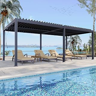 RELJOFUM 10x20 FT Adjustable Louvered Pergola - Aluminum Outdoor Patio Cover for Backyard Deck Garden with Hidden Drainage