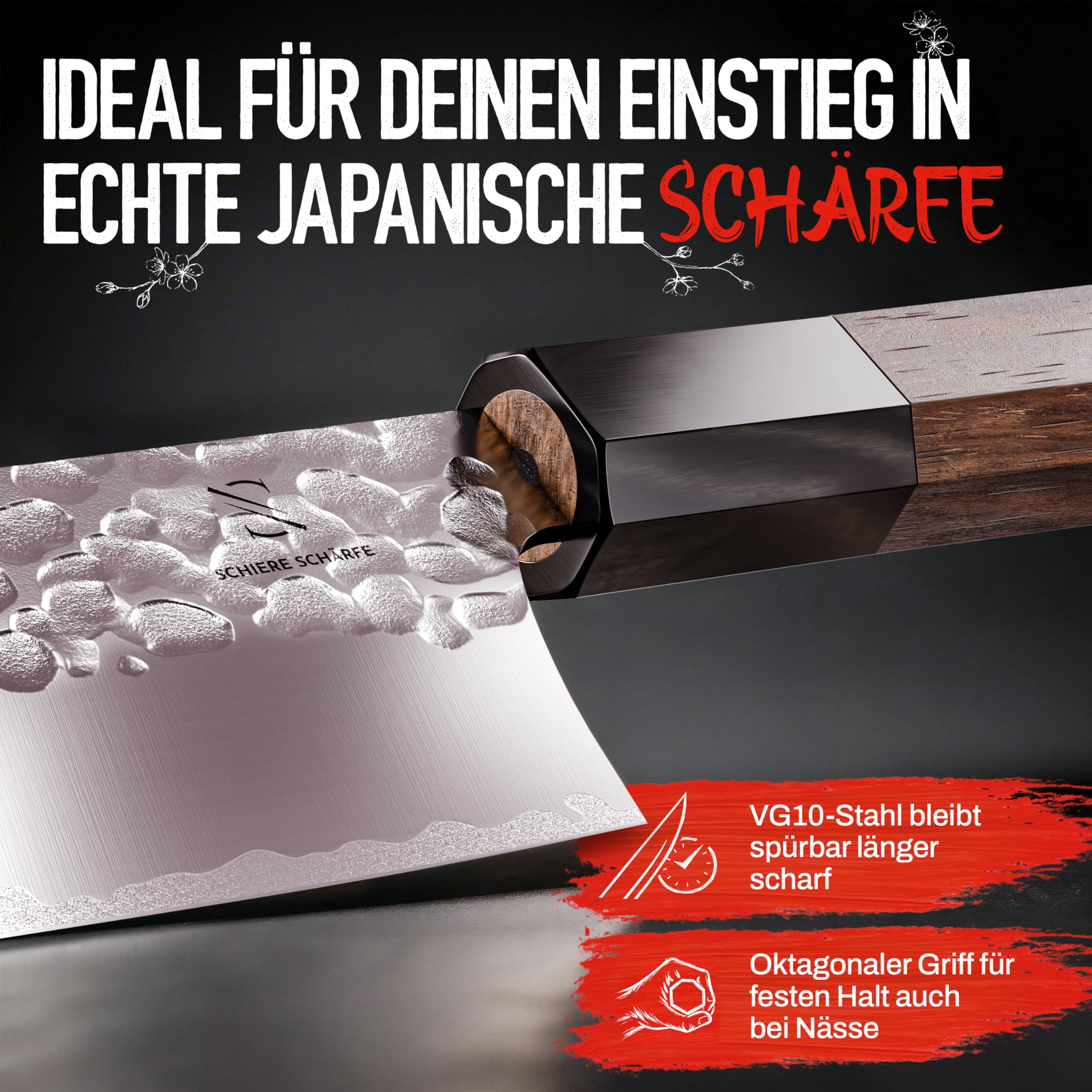 Santoku - Handgefertigtes Original-Japanisches Messer | Universalmesser, 18 cm Klinge, Schneidfreudig dünn, hohe Standzeit, nur 132 g, VG10-Edelstahl, Griff Walnussholz/Büffelhorn