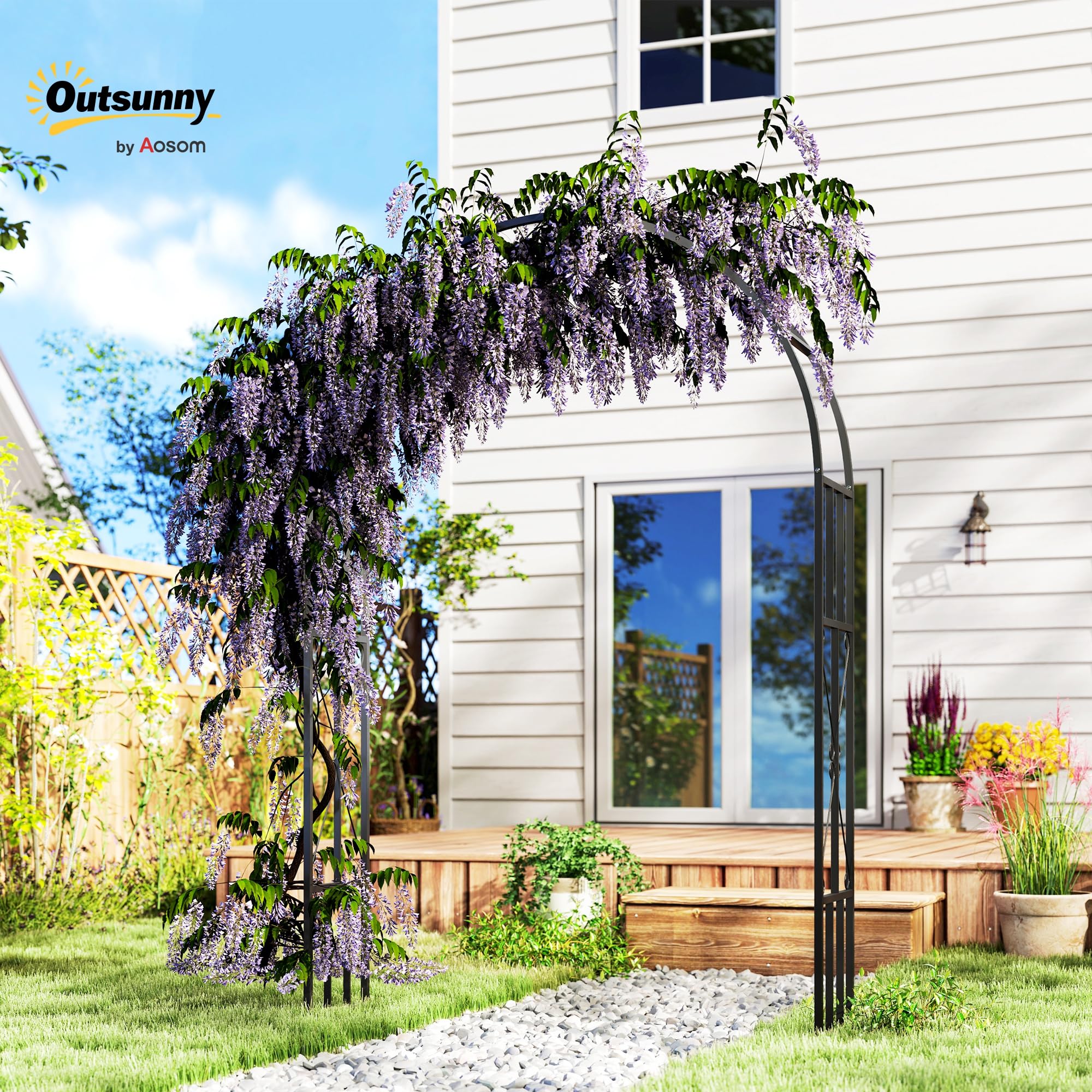 Outsunny Arche de Jardin en Acier, Arceau à rosiers pour Plantes grimpantes, rosiers, vignes de glycine, pour décoration de cérémonie, 150 x 40 x 223 cm, Noir