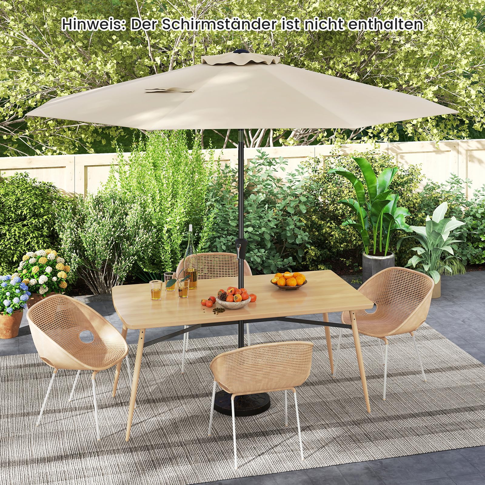 COSTWAY Sonnenschirm 300 cm, Gartenschirm mit Kurbel, beidseitig um 25° knickbar, 8 Rippen, Beige