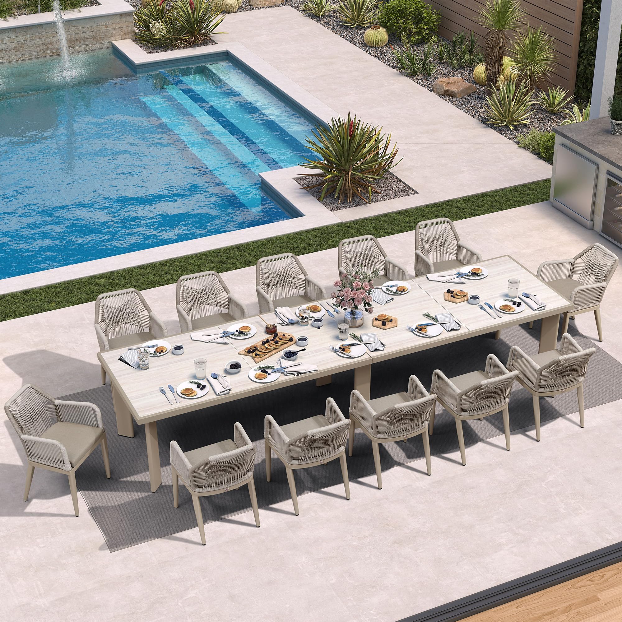 PURPLE LEAF 13 Pieces Patio Dining Set with Cushion and Arm, Champagne