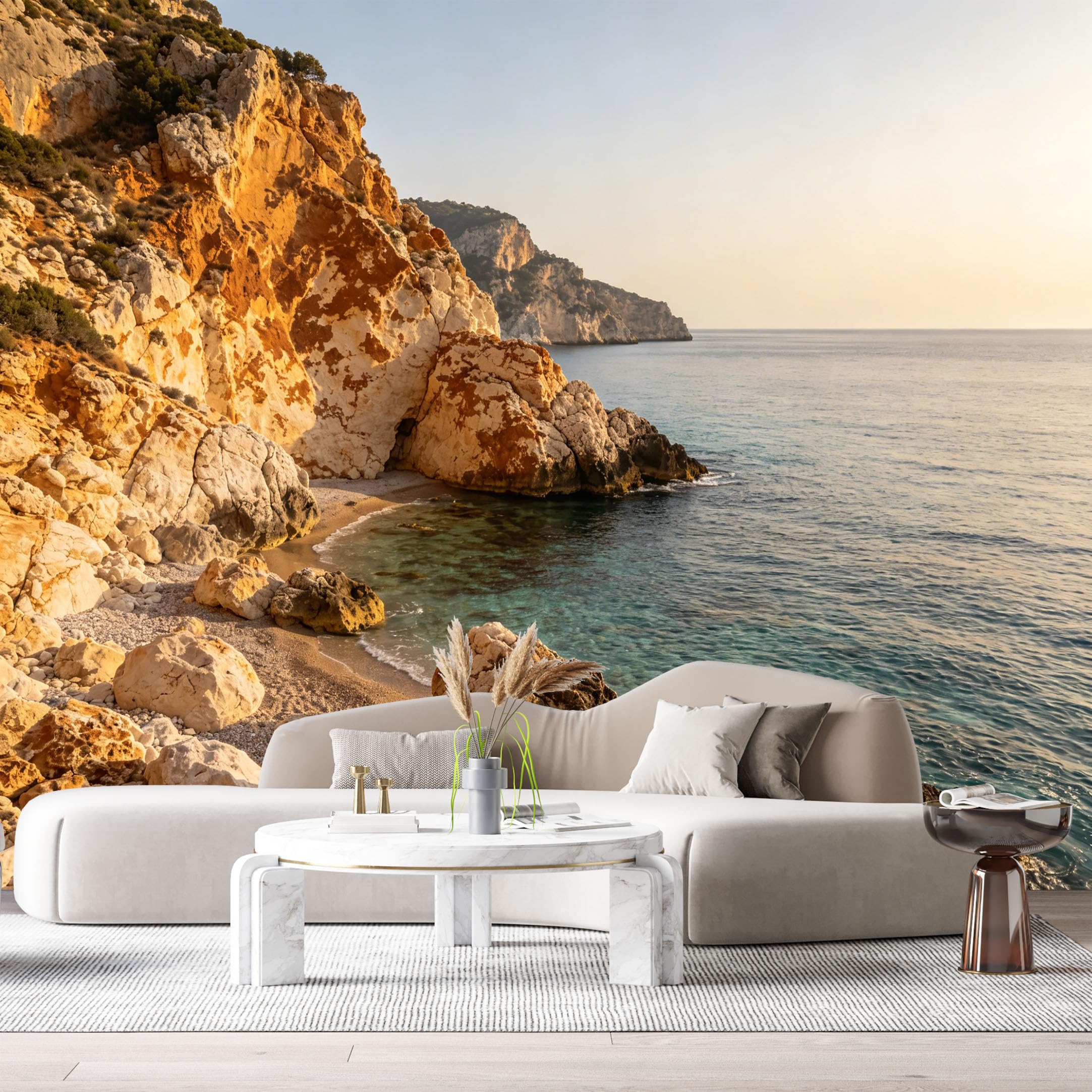 Custom Size Wall Murals Coastal Landscape Ocean Marine Cliffs Rocks Sunset View SelfAdhesive Wall Fabric Removable Large Wallpaper for Photo Living Room
