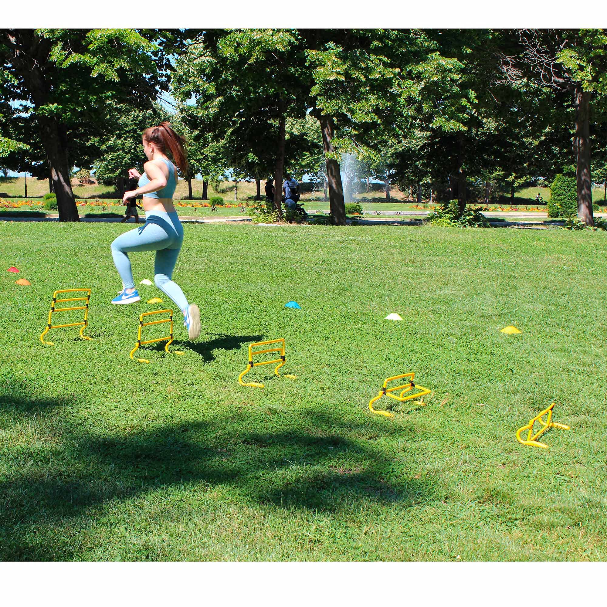 WANTALIS Lot de 5 Haies réglables | 3 hauteurs | Pliables | Résiste aux chocs | Multi-Sports | Jaune
