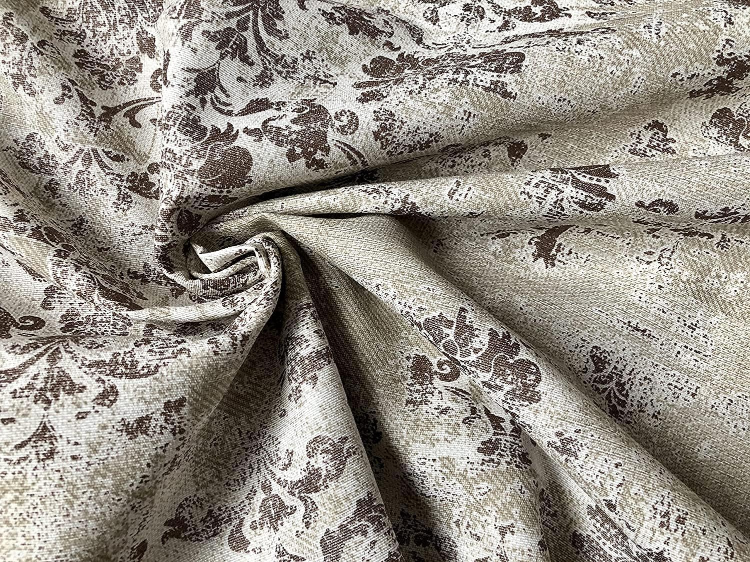 Antique Vintage Damask Print Fabric Baroque Material for Curtains Upholstery Dressmaking - 140cm Wide - Brown & Cream Canvas (2 Metres)
