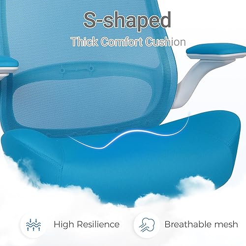 Vista 7 de HYLONE Silla de dibujo alta de oficina con reposabrazos abatibles, silla ergonómica para computadora con soporte lumbar, reposapiés ajustable, Azul