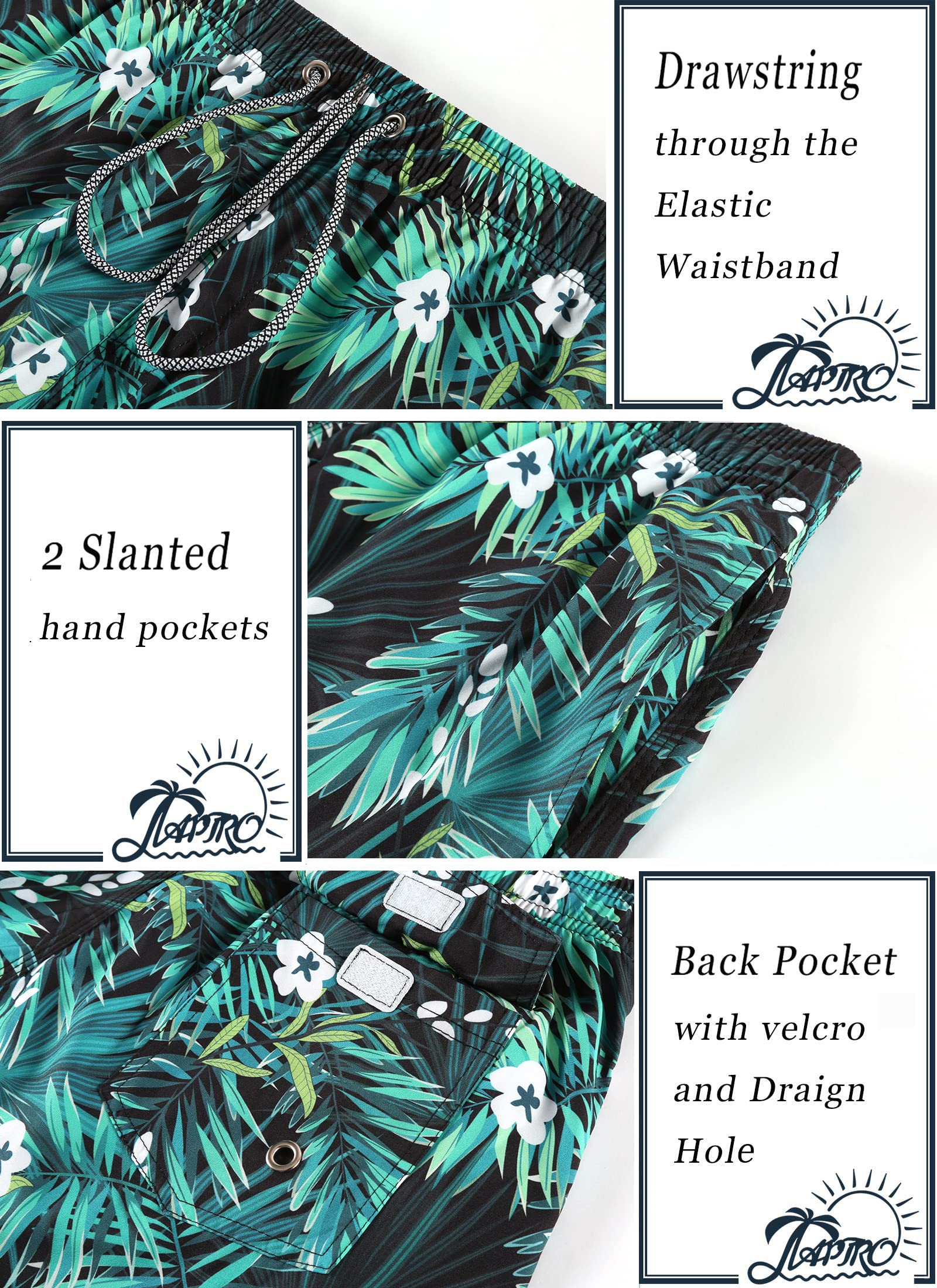 APTRO Costumi Pantaloncini da Bagno Uomo Mare Surf Piscina Stampa Hawaiana Estiva Grande Asciugatura Rapida con Fodera in Rete