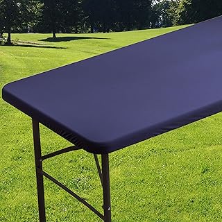 Rectangle Spandex 4 FT Fitted Tablecloth, Elastic Folding Picnic Table Cloth, Stretchy Patio Table Cover, Wipeable Tablecloths for Party Camping Outdoor Banquet 24X48 Inches Navy Blue