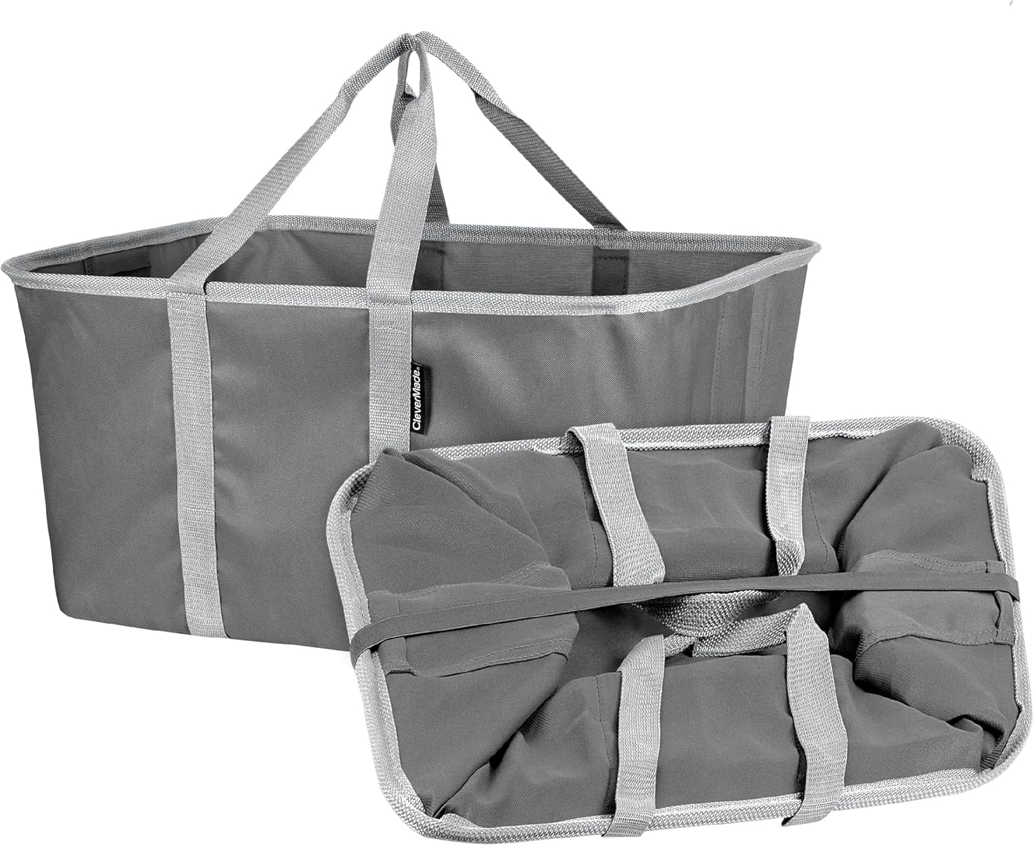 CleverMade Collapsible Fabric Laundry Baskets - Foldable Pop-Up Storage Container Organizer Bags - Large Rectangular Space Saving Clothes Hamper Tote with Carry Handles, Pack of 2, Charcoal Charcoal/Grey 2 Pack No Divider Basket