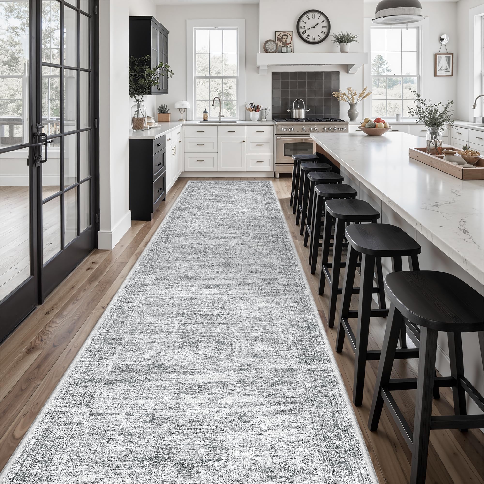 Photo 1 of Soalmost Hallway Runner 3x14 - Runner Rugs 14ft Washable Entryway Rug Vintage Kitchen Runners Non Slip Indoor Rug Farmhouse Carpet Runner for Bathroom Living Room Bedroom, Grey
