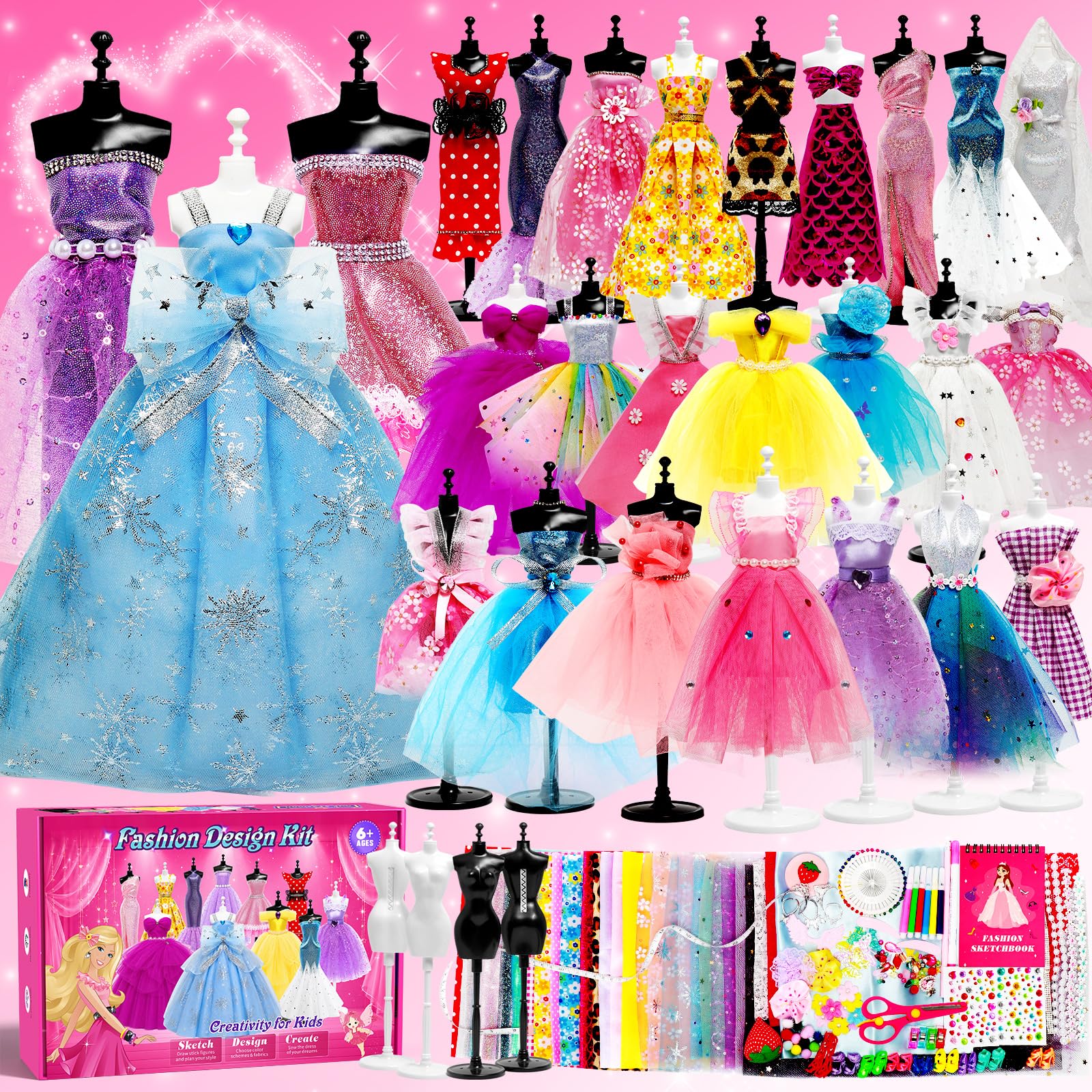 1500+ PCS Fashion Designer Kit for Girls with 5 Mannequins, DIY Craft Kit