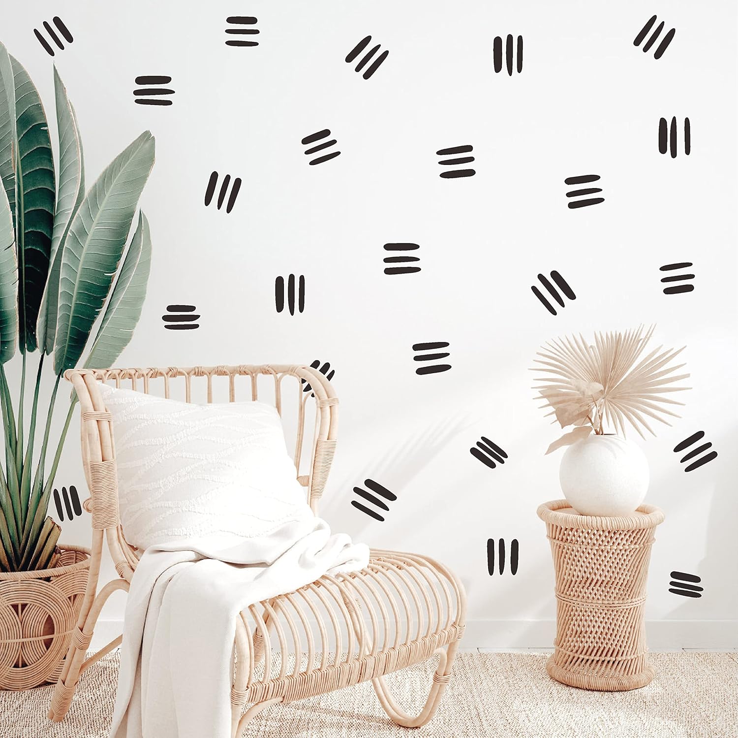 Line Wall Decals Modern Geometric Wall Stickers Black Vinyl Stickers for Wall Removable Peel and Stick Irregular Stripe Wall Murals for Nursery Kids Room Living Room Bedroom Office Terracotta Decor