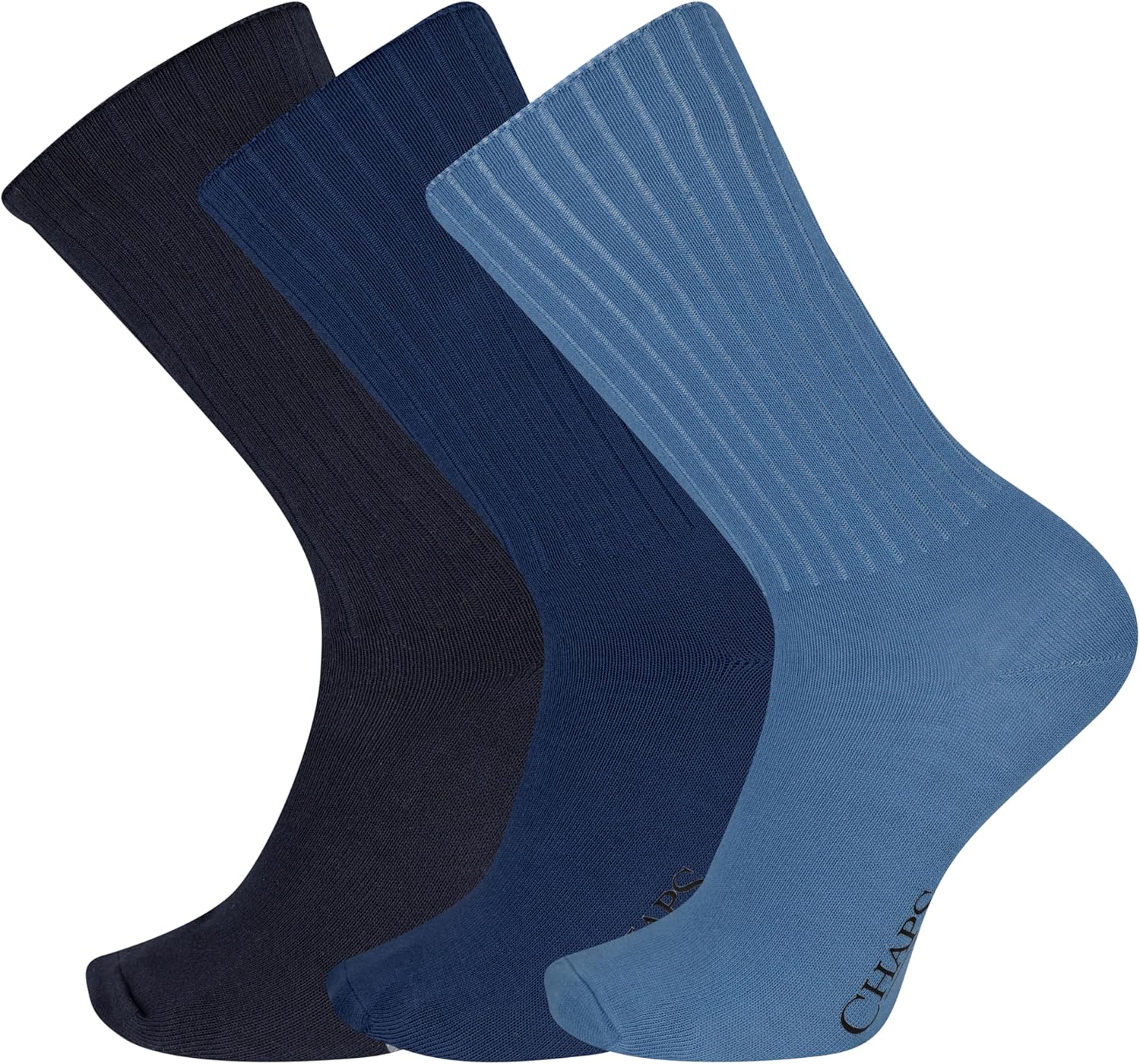 Chaps Men's Solid Color Casual True Rib Crew Socks - 1-6 Pair Packs - Cotton Comfort and Breathable Mesh