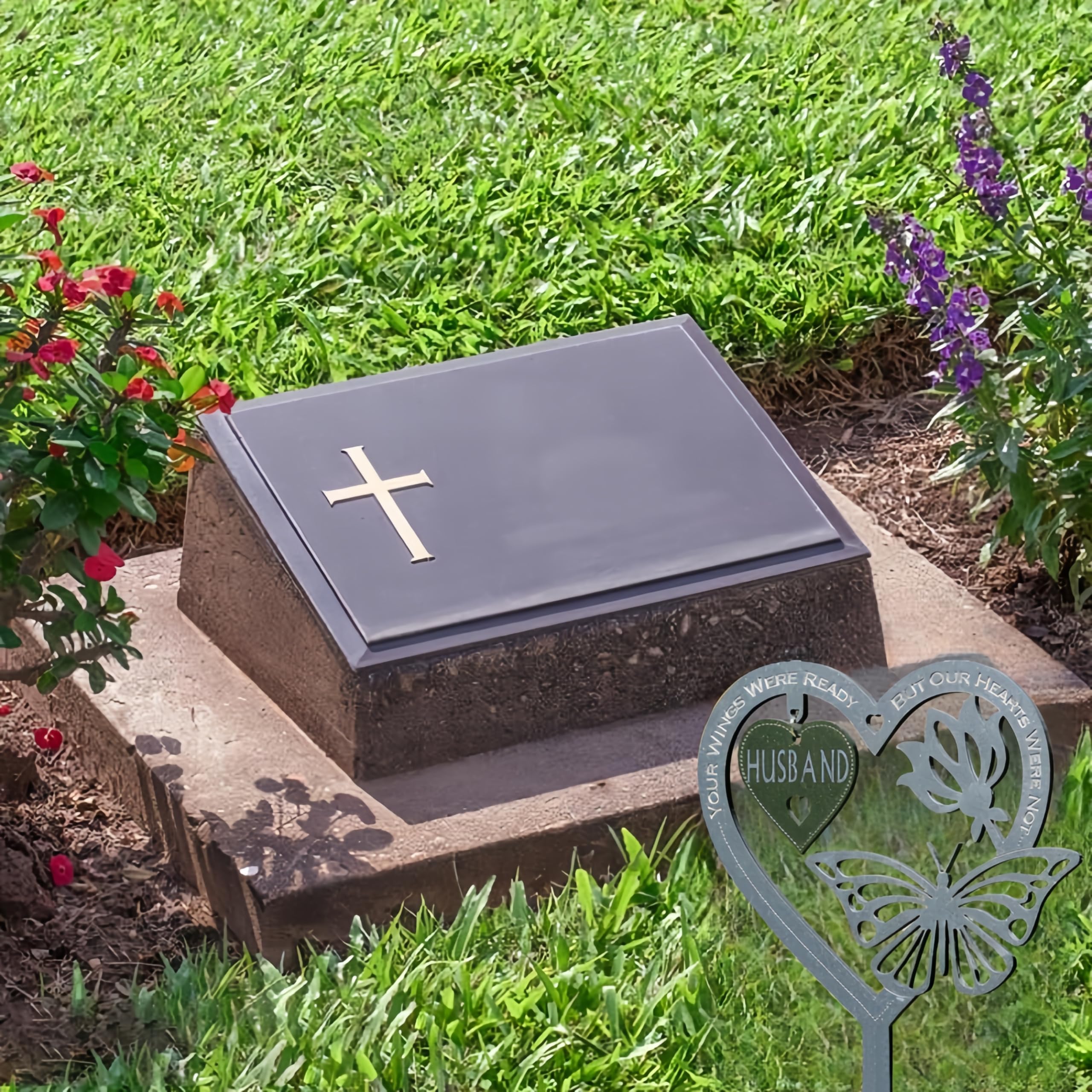 Garden Memorial Plaque for Husband Grave Memorial Stake marker Ornament Husband Weatherproof Inserted Stakes Yard Sign Garden Heart Shaped With Butterfly Flower Garden Signs Present - Image 2