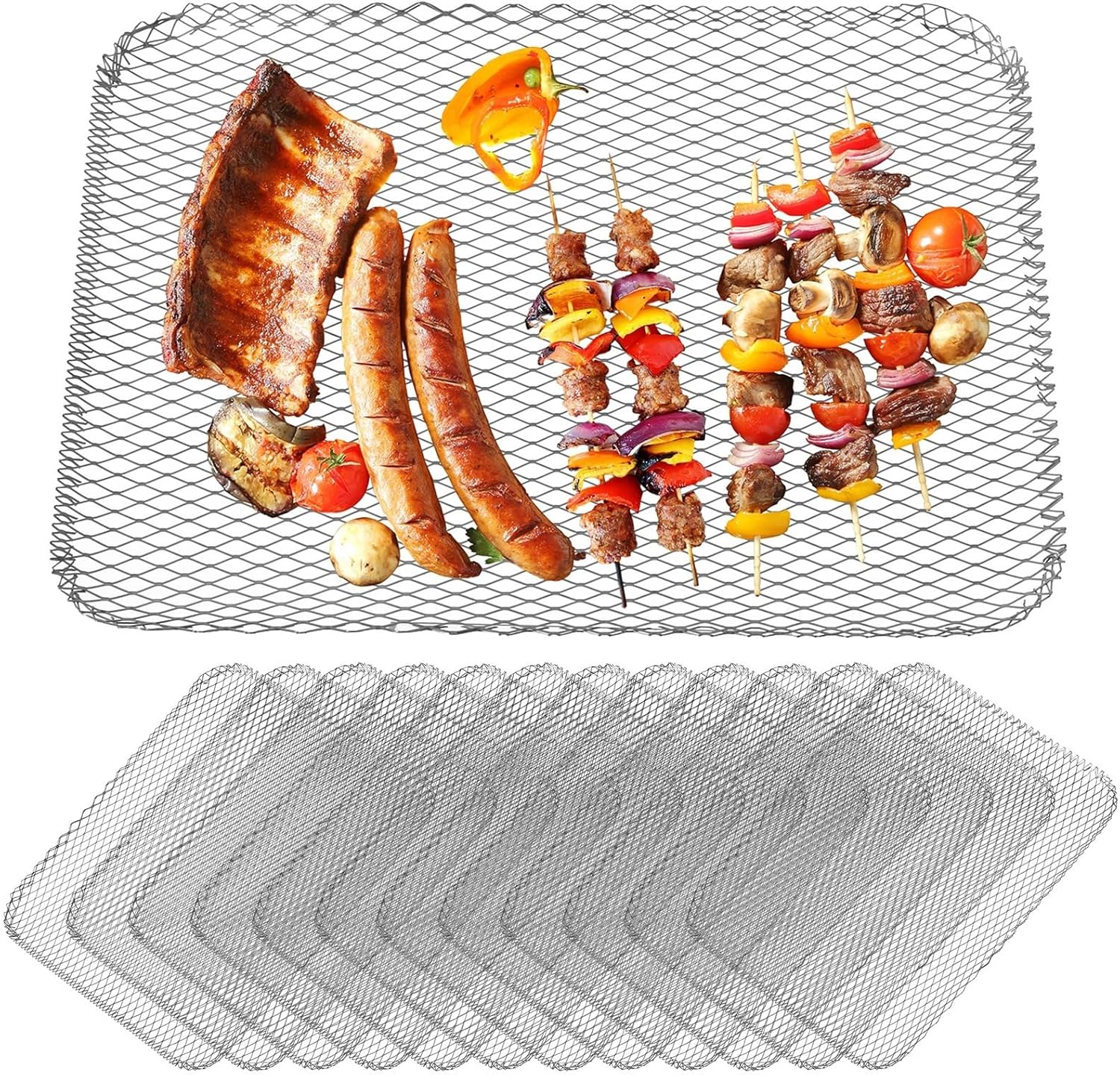 Disposable Grill Liners, 20 Pcs Non-Stick Grill Toppers, Rectangular BBQ Grill Mesh Mats, Grill Broiler Pans, Baking Tools for Picnics, Camping