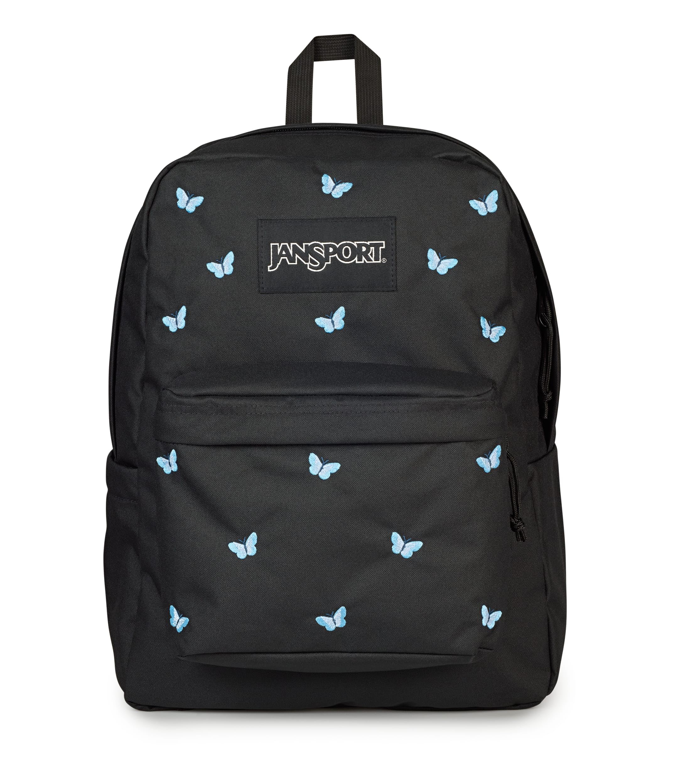 JanSport Superbreak Plus FX Backpack - Work, Travel, or Laptop Bag with Water Bottle Pocket, Superbreak Plus Fx, Tiny Butterflies Black/Md Blu/Lt Blu