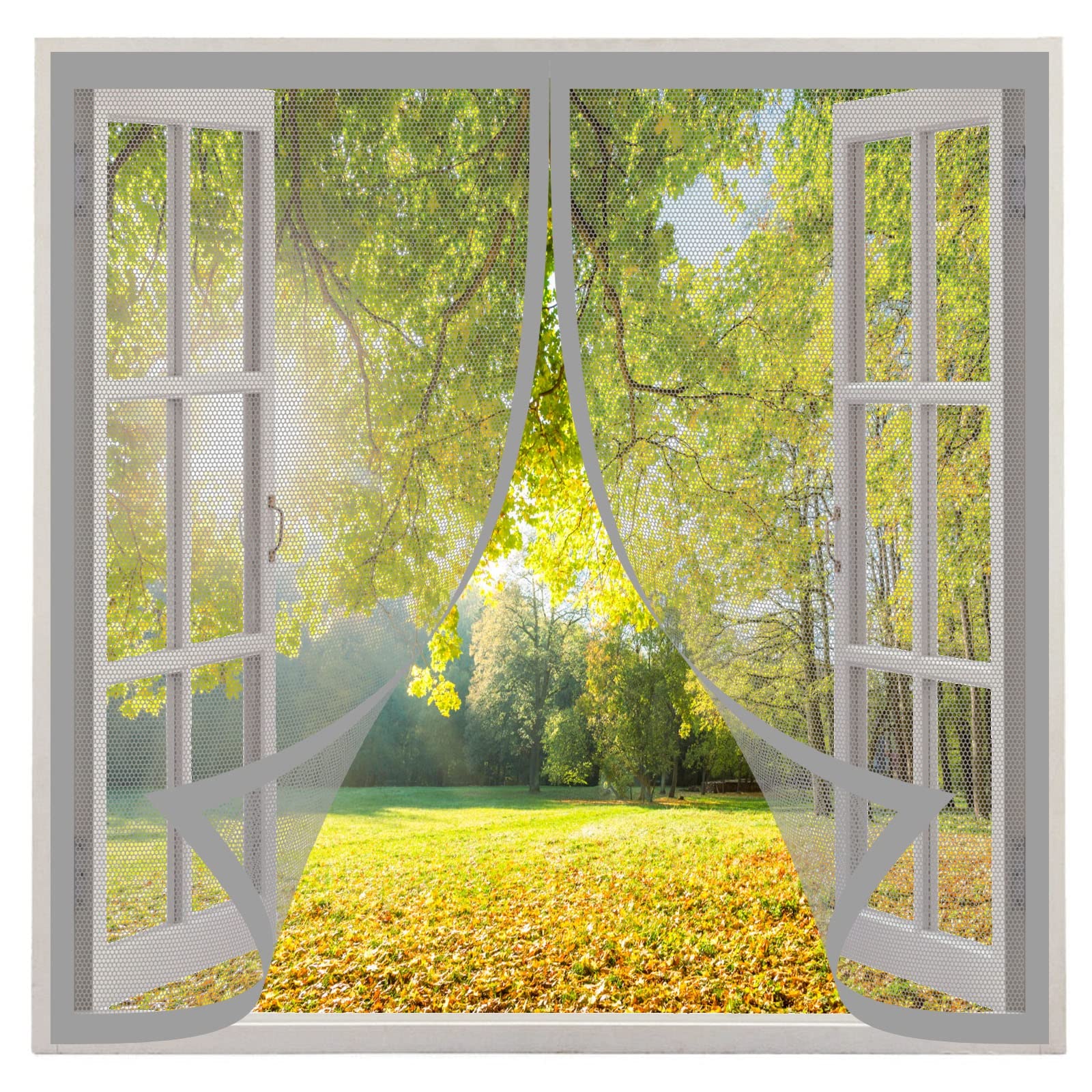 Moustiquaire fenêtre magnétique 125x155 cm gris pour cadre de porte