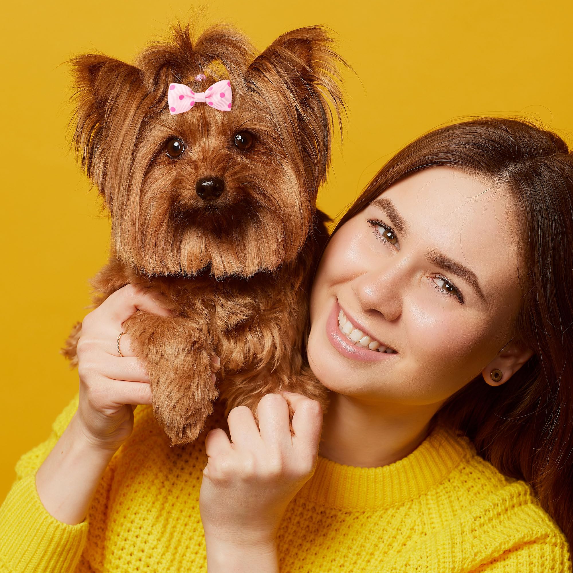 sourcing map 5pcs Barrette pour Chien avec nœud à Pois Pince Rose
