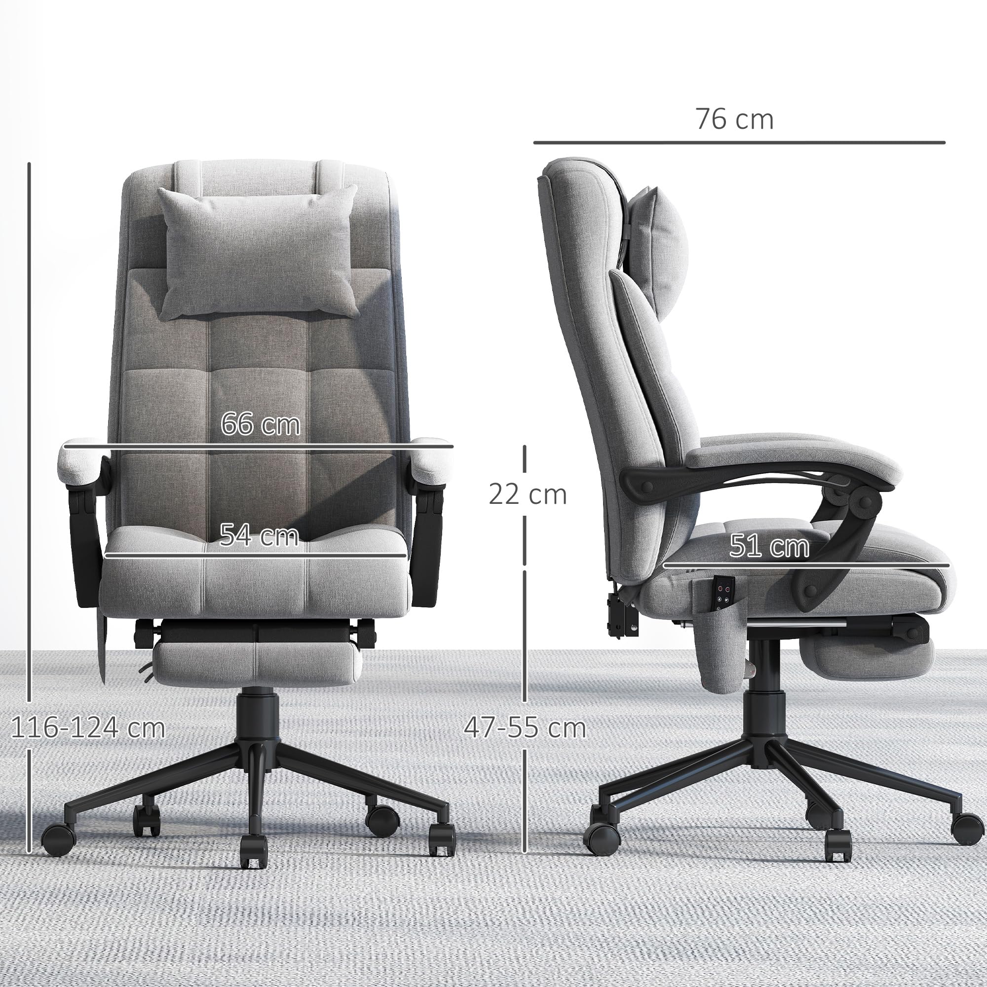 Vinsetto Fauteuil de Bureau Ergonomique avec Massage Chauffant Gris