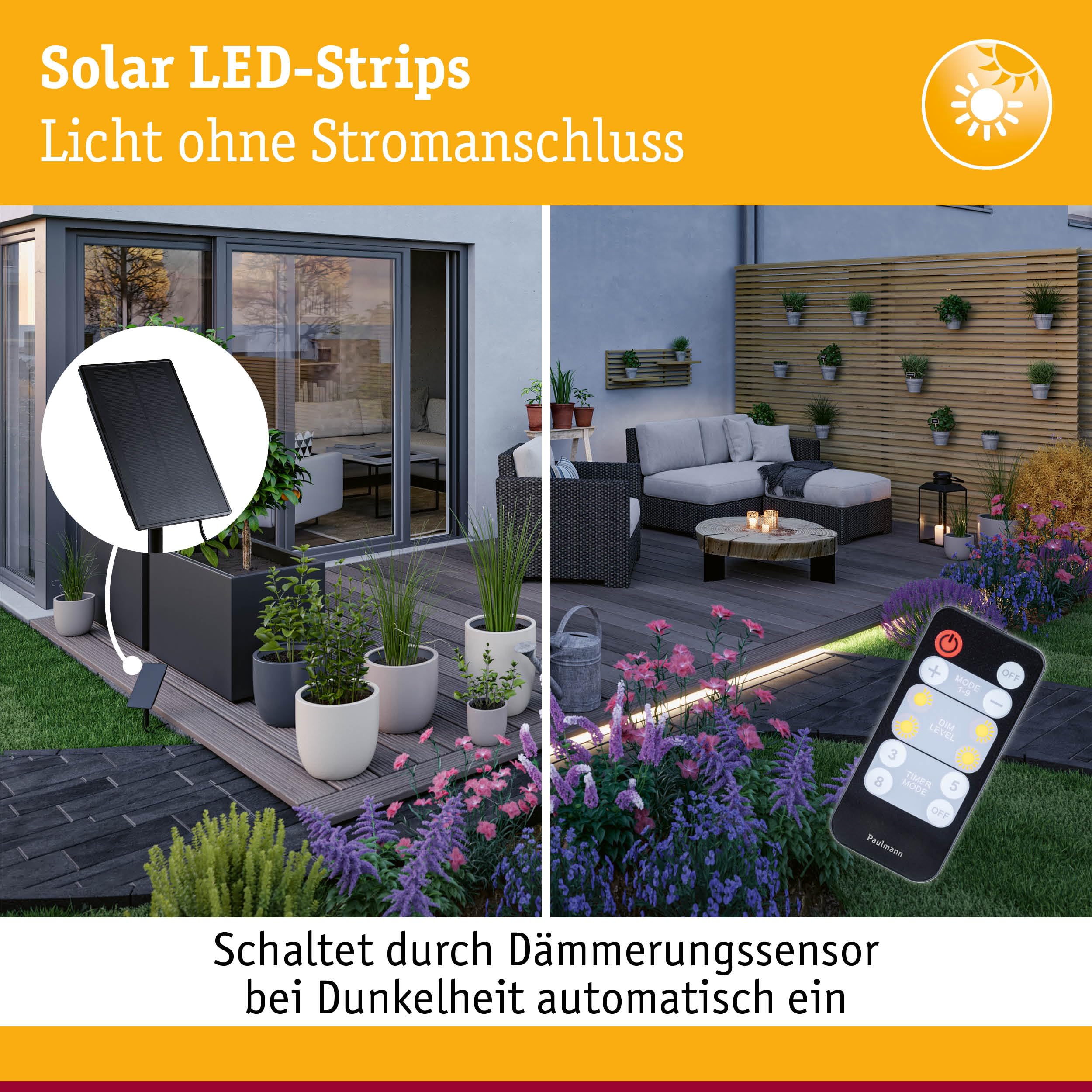 Paulmann Solar LED Strip 10m warmweiß Fernbedien. 1xAkku 18650 1500 mAh schwarz 71195