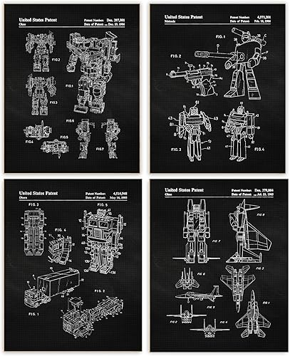 Classic Robot Patent Prints, 4 (8x10) Unframed Photos, Wall Art Decor Gift for Home Transformer Tech Work Office Studio Garage Shop School College