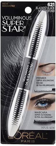 Vista 2 de Máscara lavable de Voluminous Superstar de L'Oreal Paris Cosmetics., lavable, Blackest Black negro más negro lavable