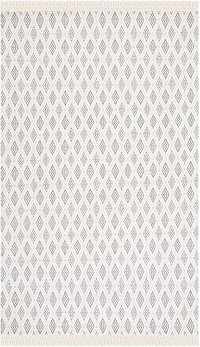 Miniatura 3 de SAFAVIEH Natura Collection - Alfombra de área de 5 x 8 pies, marfil y gris, hecha a mano, lana bohemia con flecos, ideal para zonas de alto tráfico