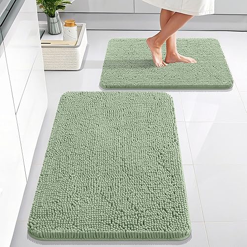 OLANLY Juego de 2 alfombras de baño de felpilla suave y absorbente, antideslizantes, de secado rápido, lavables a máquina, accesorios de decoración
