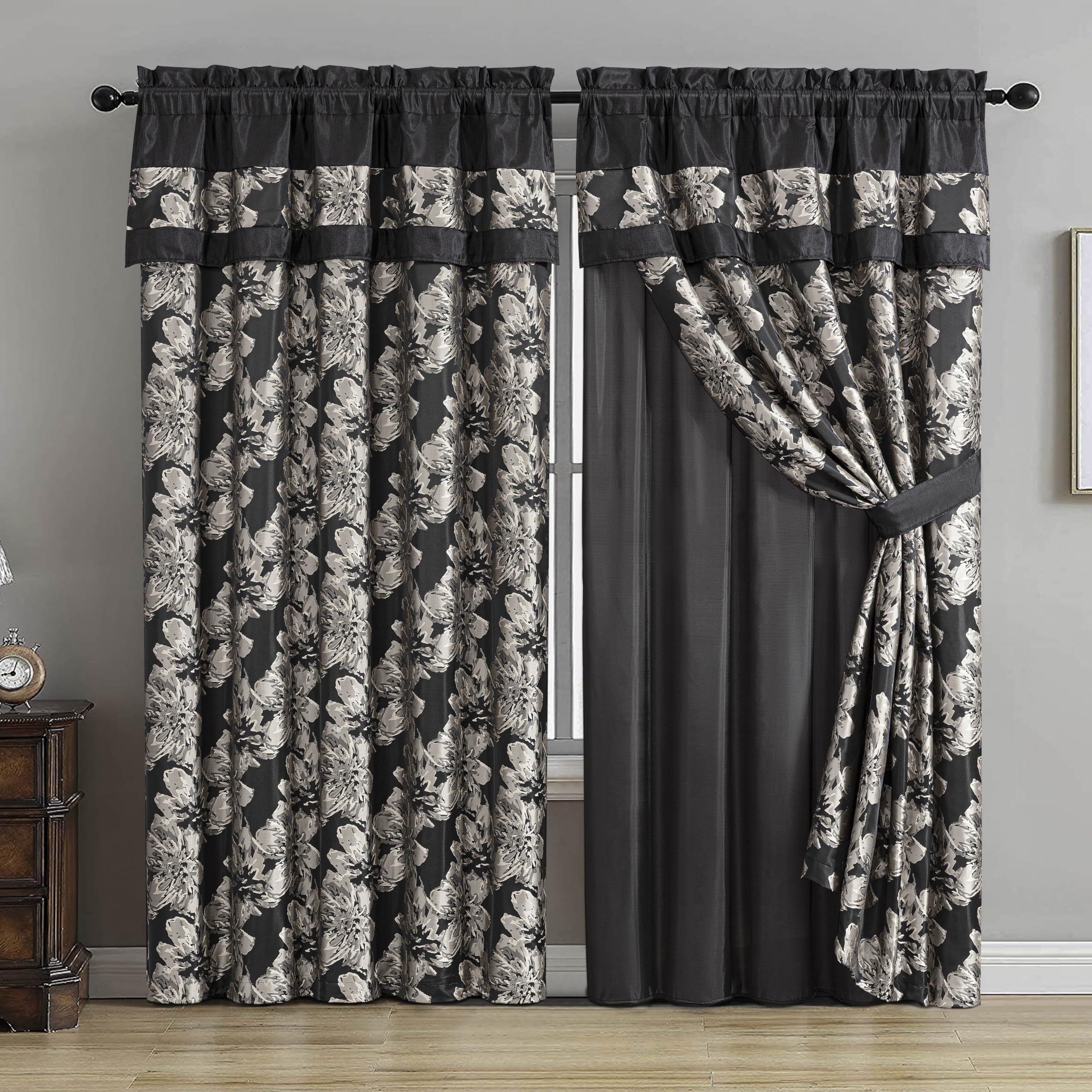 Amazon.com: Chezmoi Collection Kelsey 4-Piece Black Gold Floral