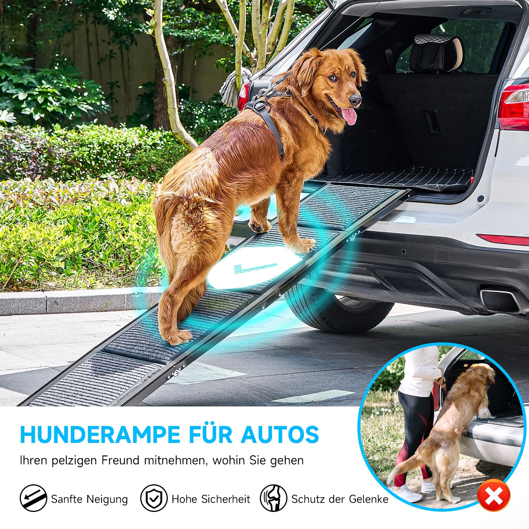 CO-Z Hunderampe Auto klappbar 170cm Leichteres EIN- und Aussteigen für kleine und große Hunde bis 90kg Hundetreppe mit Rutschfester Oberfläche für alle Fahrzeuge nutzbar (170cm)
