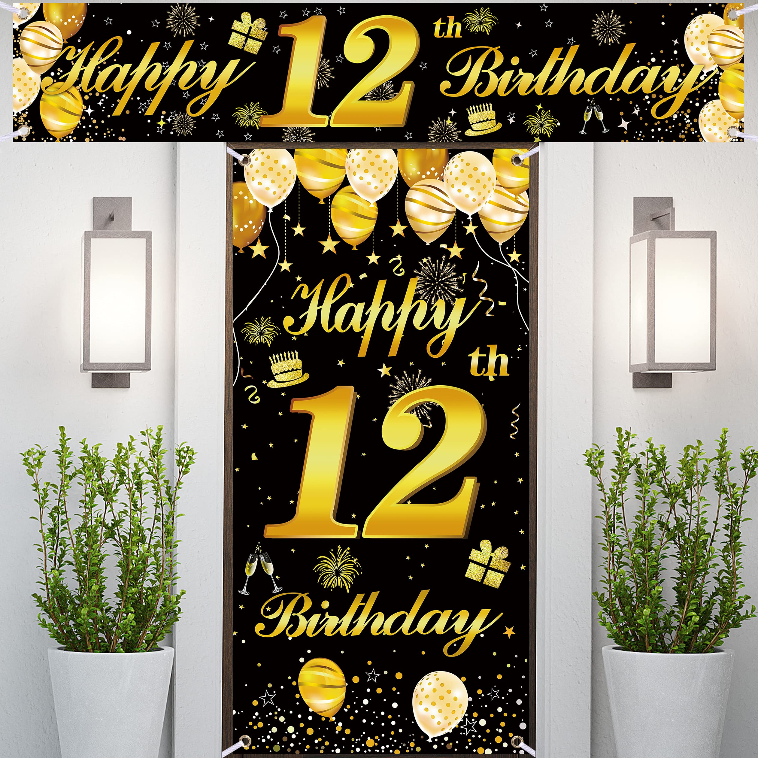 12th Happy Birthday Door Banner IMISI Birthday Decorations Birthday Backdrop Decorations for a Party