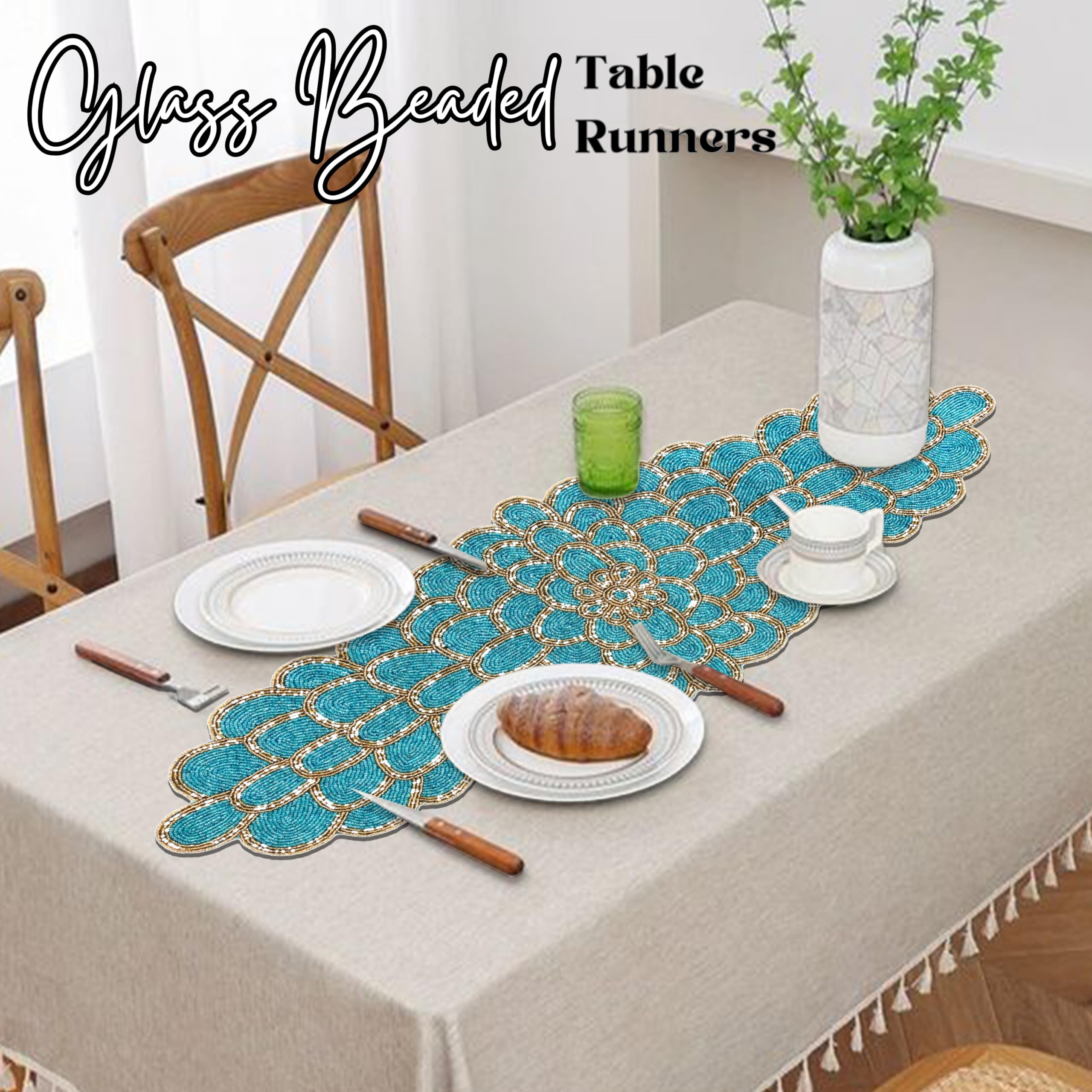 Camino para mesa de comedor, camino de mesa de cocina duradero, resistente a las manchas para mesa, mesa de cocina, camino de mesa duradero de 13 x 36 pulgadas, plateado, dorado y marfil