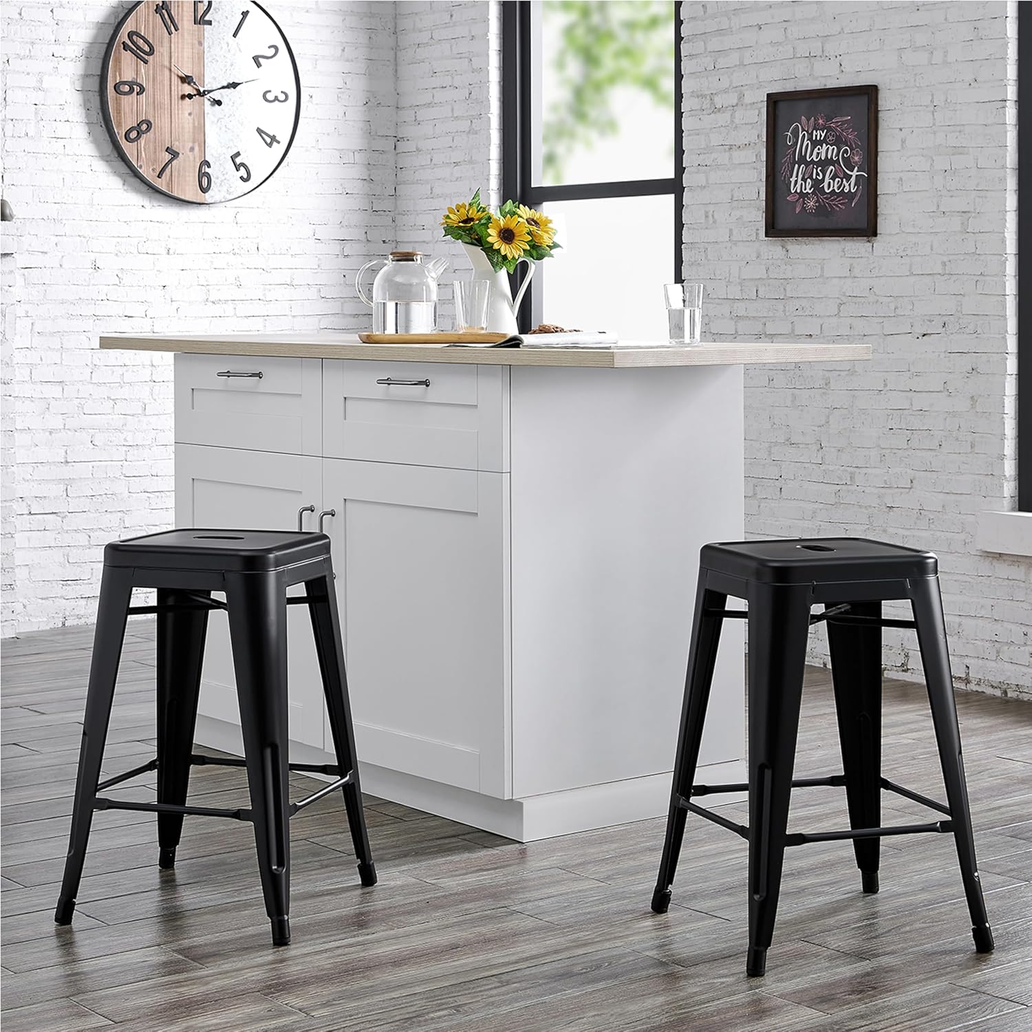 AC Pacific 24” Metal Backless Barstool Set of 2 – Country Rustic Style, Lightweight & Sturdy Build, Easy Assembly – Matte Black Finish