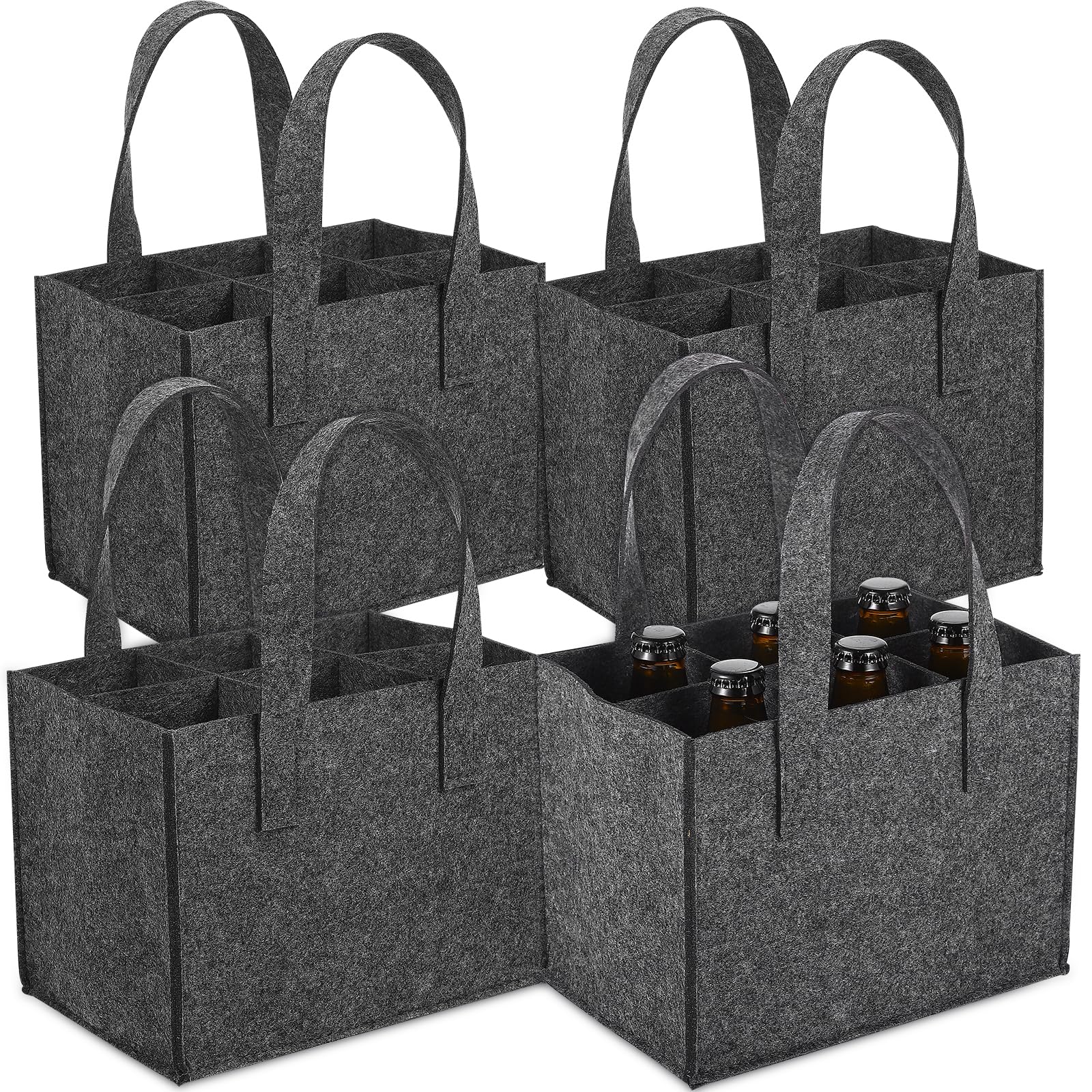 4 Stück Flaschentaschen aus Filz mit Trennwand für 6 Flaschen Wiederverwendbar und Leicht Tragbar für Reise und Picknick Praktische Weinhandtaschen mit Griff