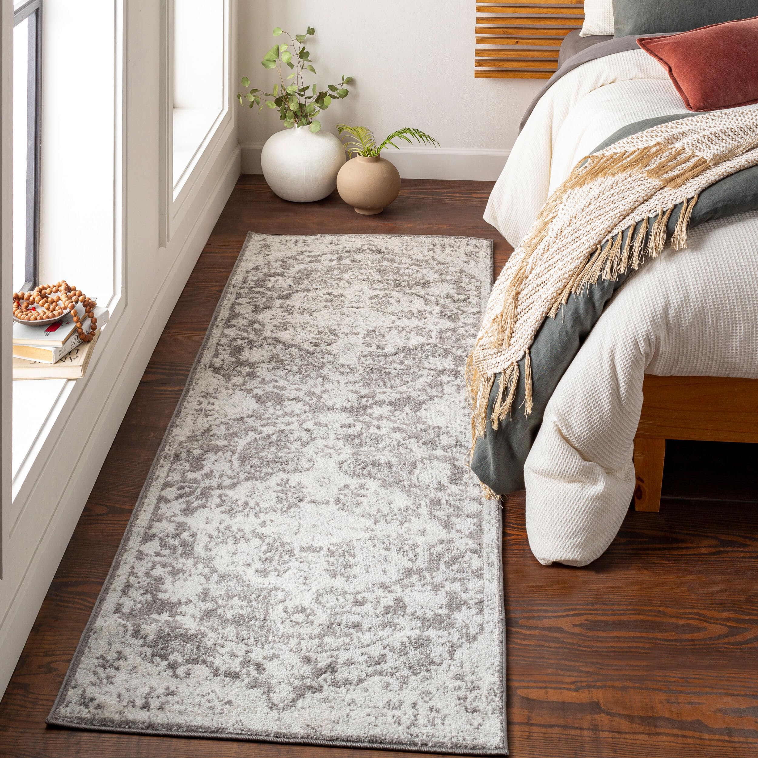 Livabliss Lou Asmara Vintage Runner 80x220 cm – Scandi Neutral Boho Style for Hallway & Living Room, Easy Care Floor Covering, Medium Grey