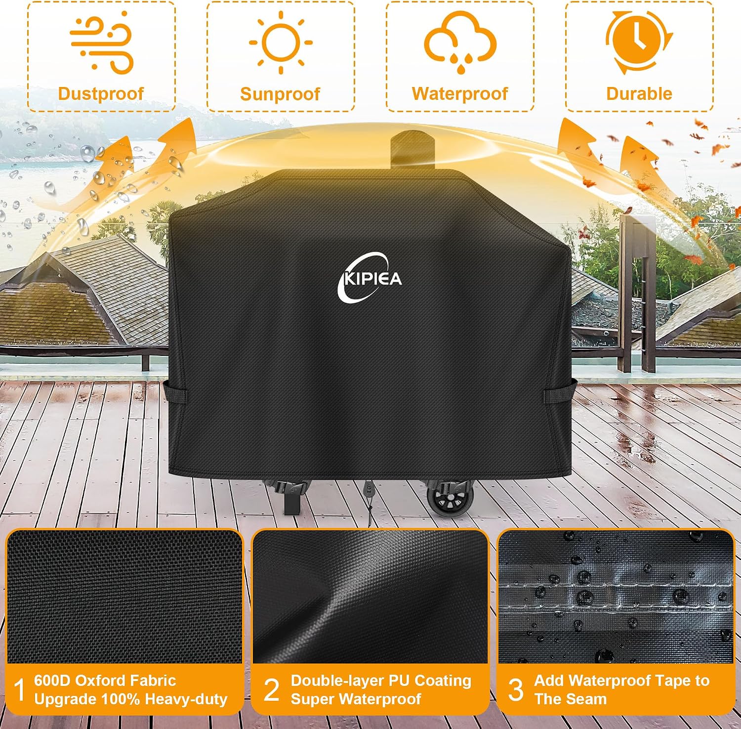 Kipiea 600D Heavy Duty Pellet Grill Cover for Camp Chef SmokePro 24 Series, Waterproof Wood Pellet Smoker Cover with Windproof Buckles, UV Resistant, No Tear, No Fading