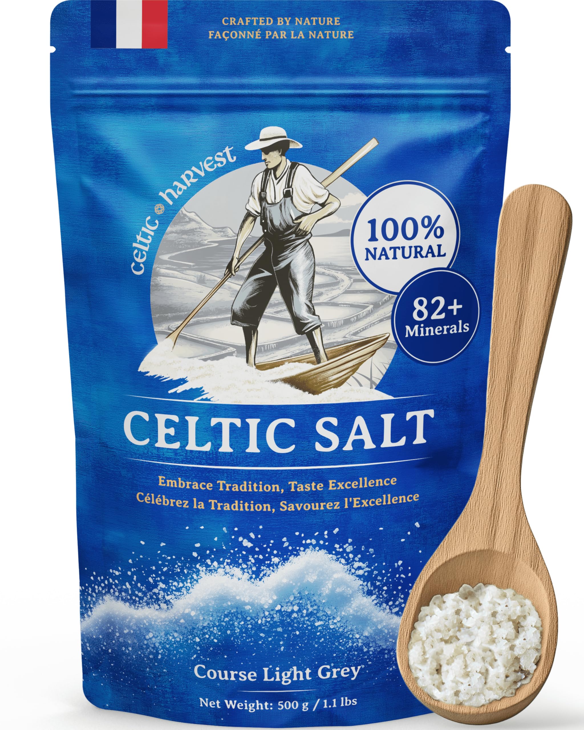Celtic Harvest Celtic Sea Salt - 500g | 100% Unrefined Celtic Sea Salt | Abundant in 82+ Essential Minerals & Nutrients | Hand-Harvested Light Grey Salt Crystals from FranceCeltic Harvest Celtic Sea Salt - 500g | 100% Unrefi…