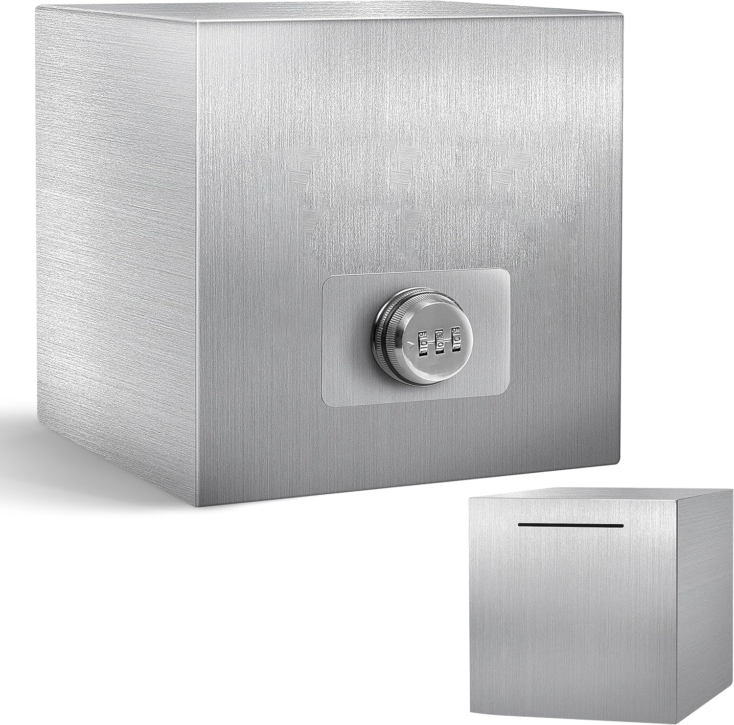 Stainless Steel Piggy Bank for Adults with Combination Lock, Reusable Metal Money Saving Box, Unbreakable Savings Bank for Cash and Coins (Silver, 7.9 inch)